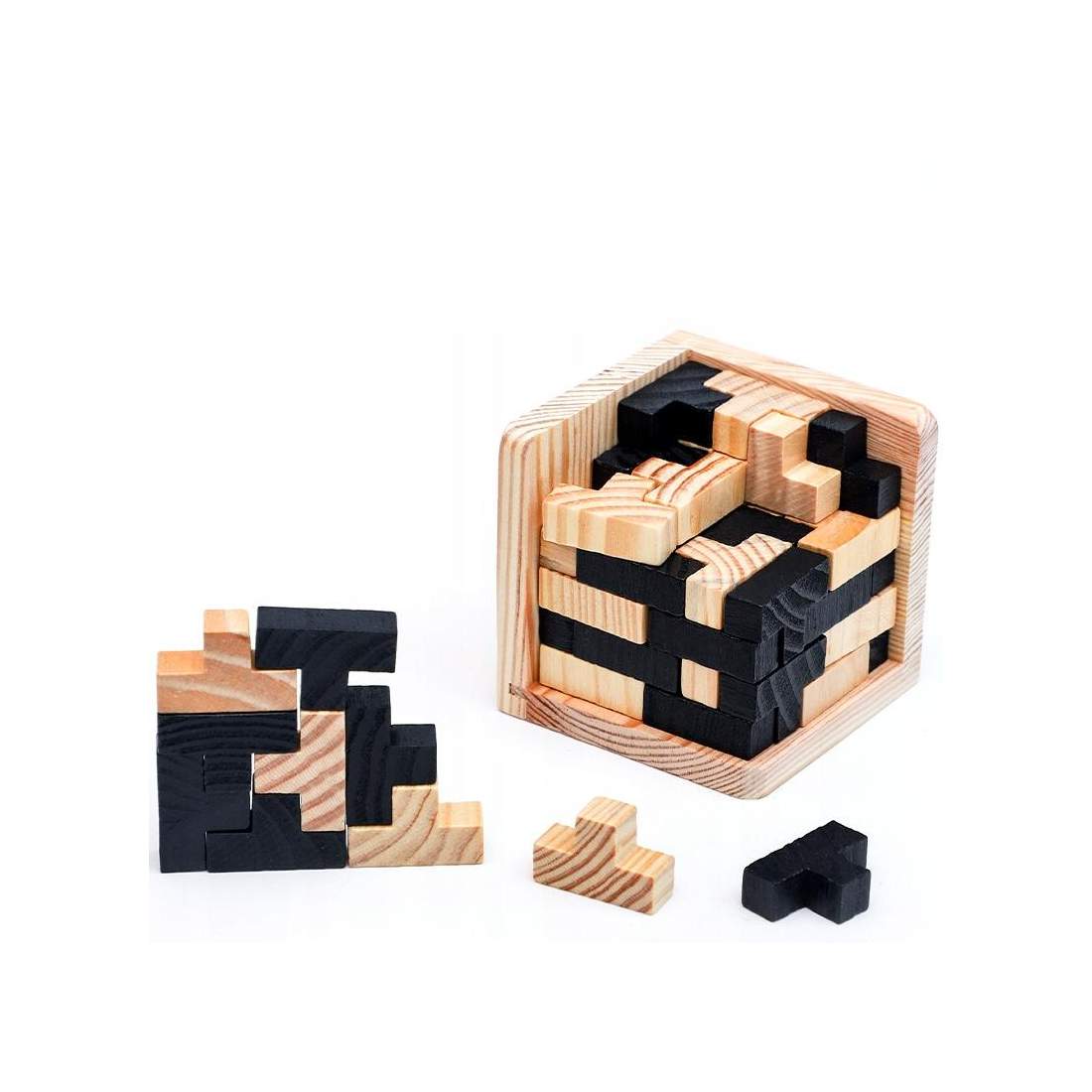 IQ-Puslespil i Træ, 3D - Terning - Sort