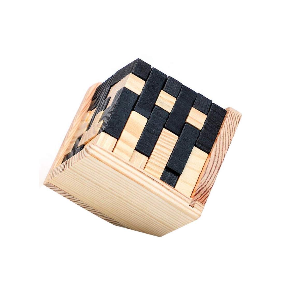 IQ-Puslespil i Træ, 3D - Terning - Sort