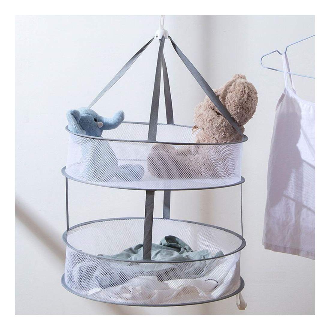 Hanging clothes storage / drying rack 2 baskets eStore