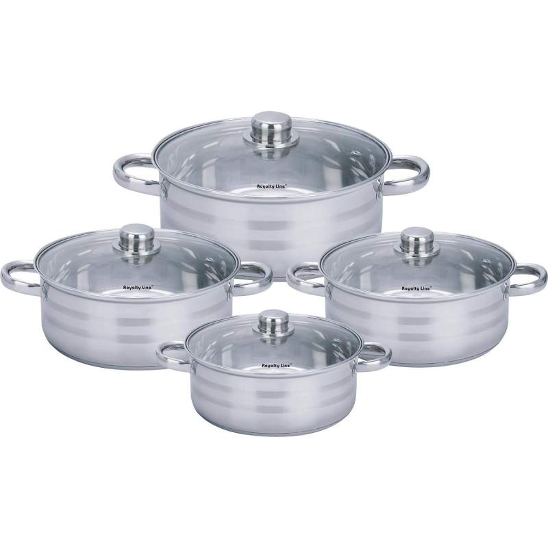 Pot set with Lids 8 Parts Stainless Steel eStore