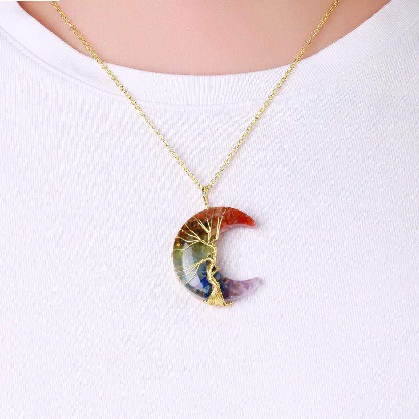 Månehalskæde med Chakra-krystaller