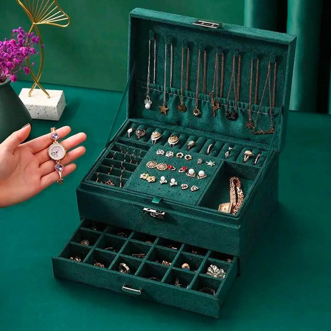 Smyckeskrin i Mockaimitation - Grön | Mode & Accessoarer - Smycken, Smyckesset & Tillbehör - Smyckeskrin | Pryloteket