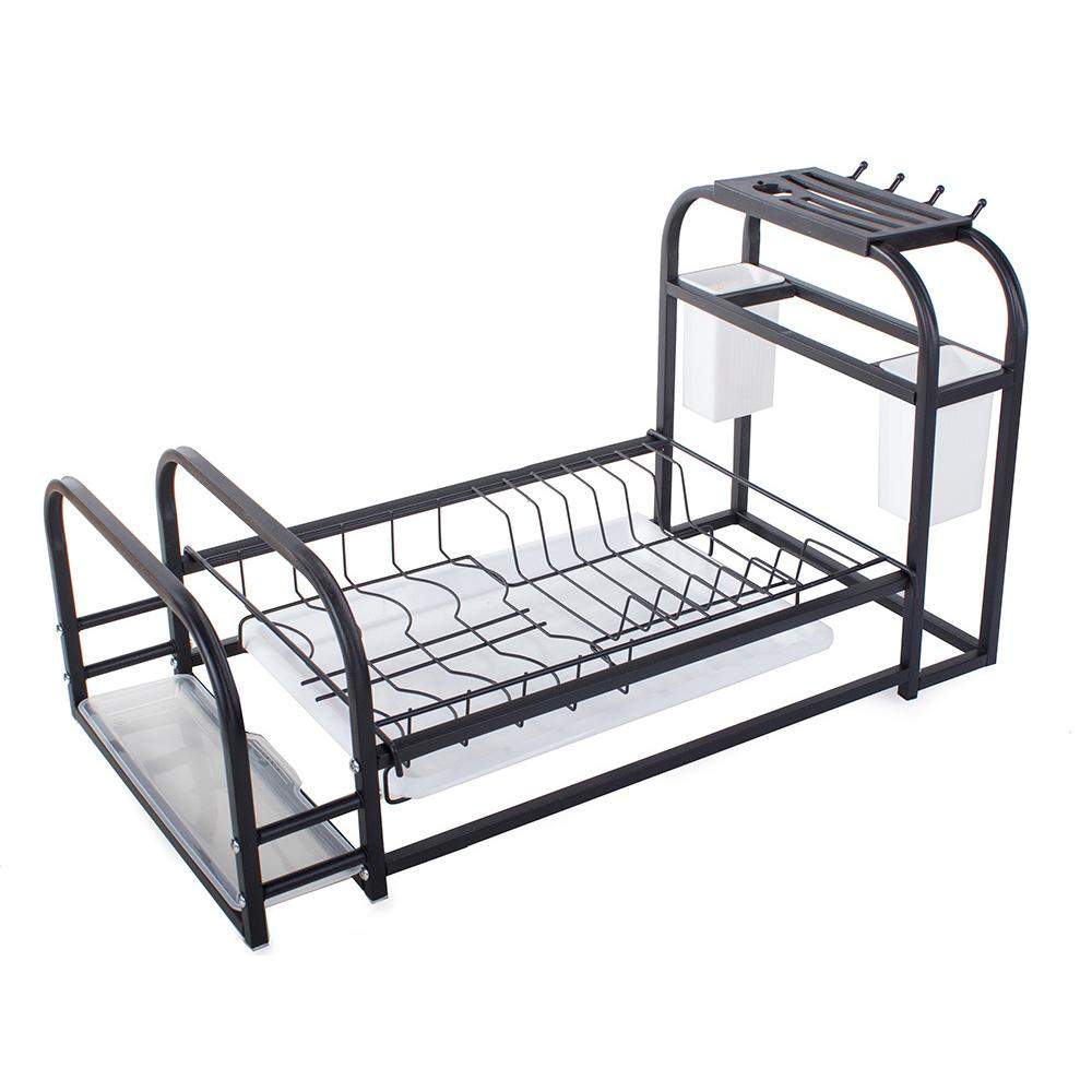 Diskstativ med drypbakke og hylde - sort