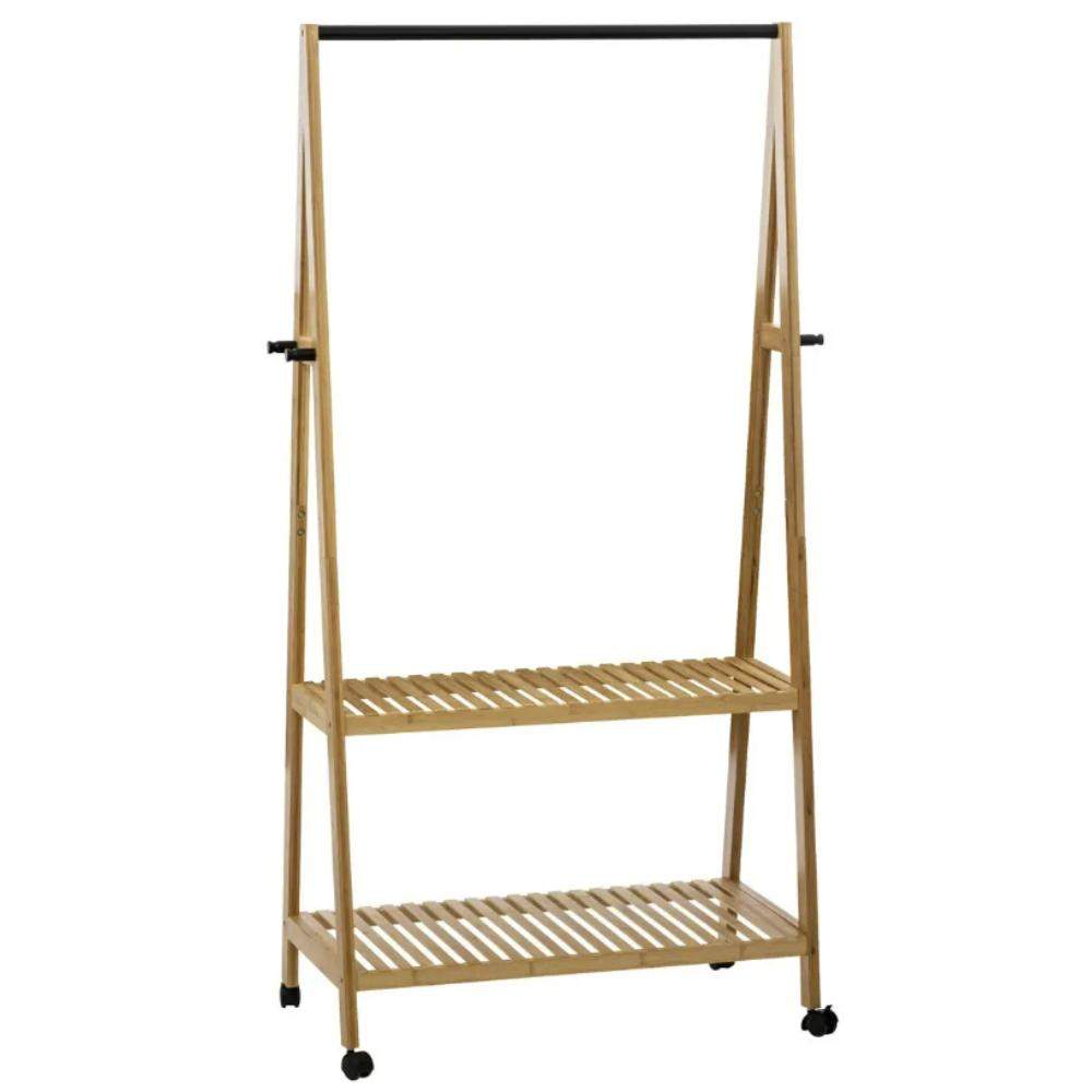 Tøjstativ i bambus med hjul - Natur - 80cm x 43cm x 163cm - Adeline