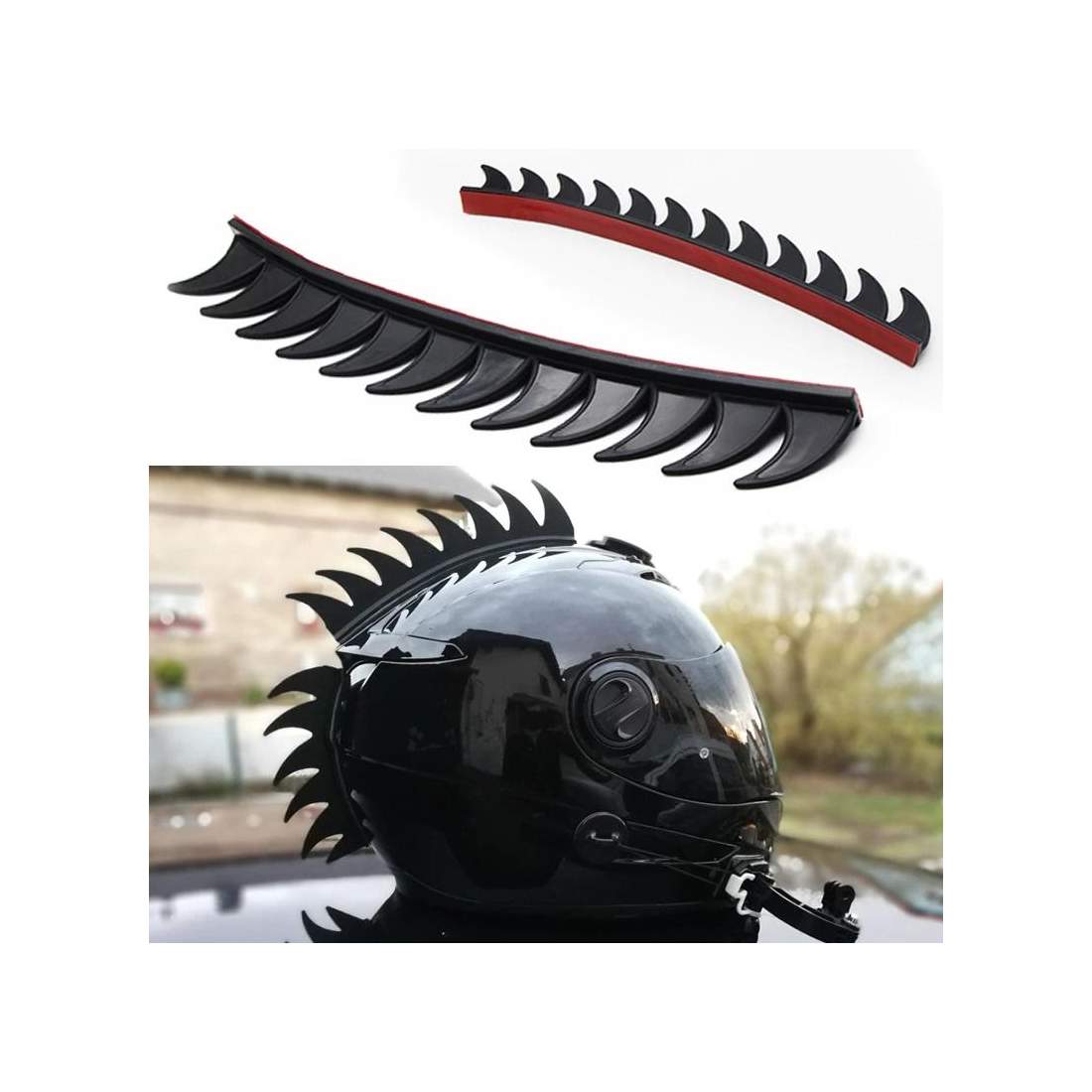 Mohawk i gummi - hjelmdekoration - sort