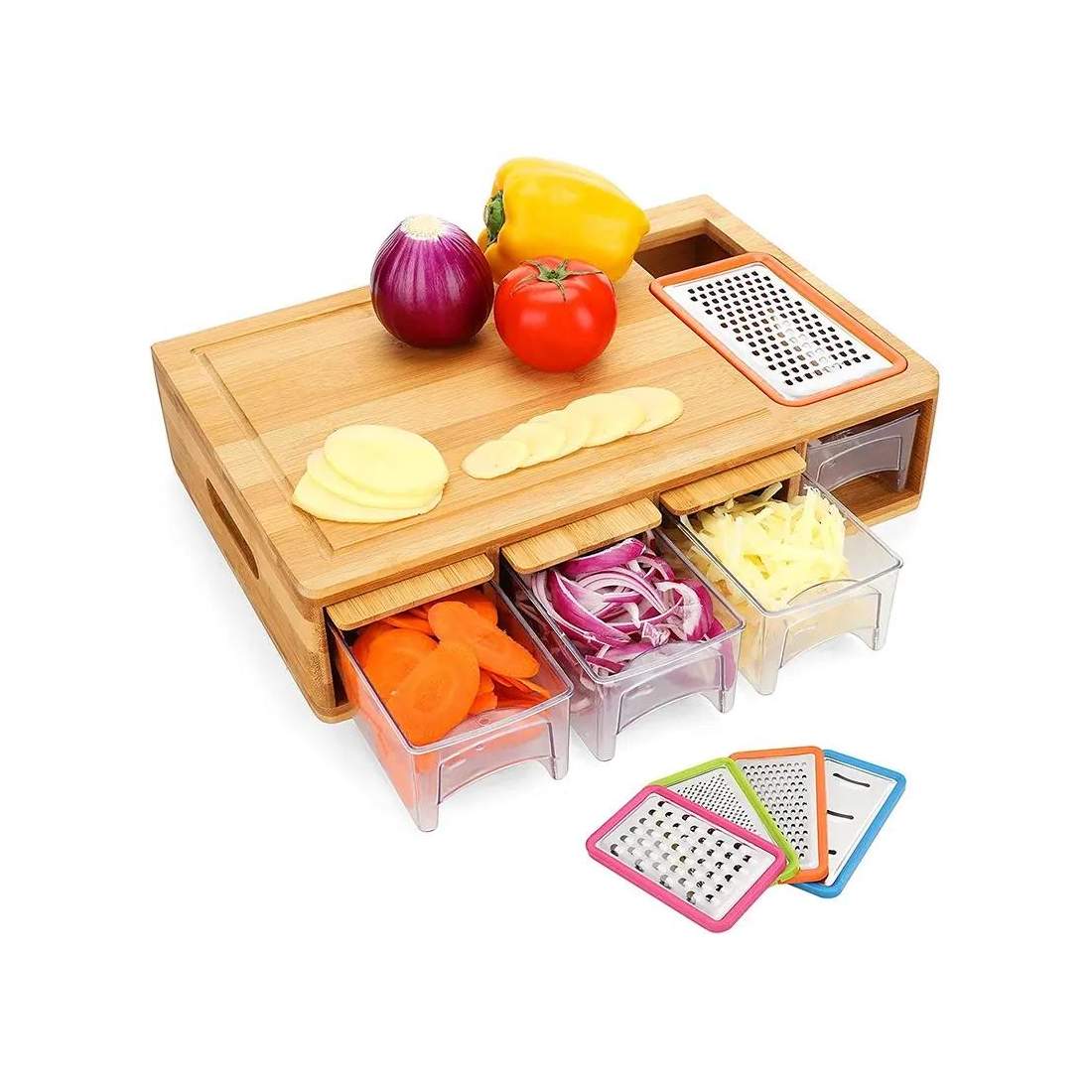 Skärbräda med Lådor och Rivjärn - Bambu | Hem & Hobby - Hem & Hushåll - Kök - Köksredskap - Rivjärn | Pryloteket