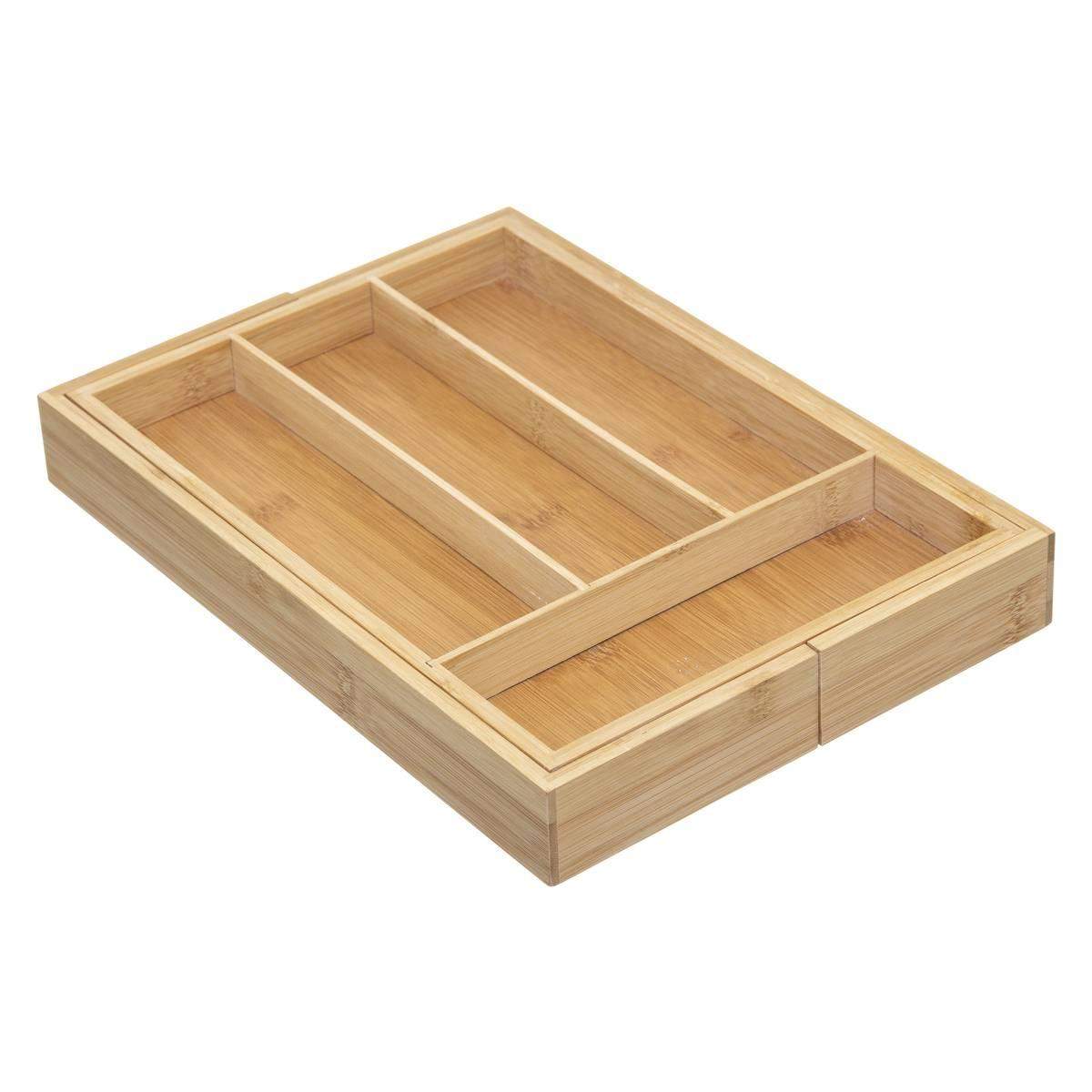 Bestikbakke i bambus med udtræk - Natur - 25,4cm x 35cm x 4,5cm - Adeline