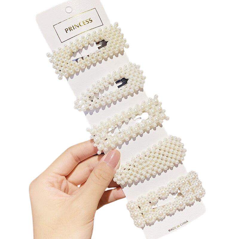 Hårspænder med perler - sæt - 5 stk