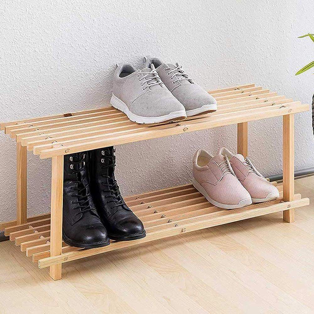 Klassisk skostativ - 2 plan - fyrretræ