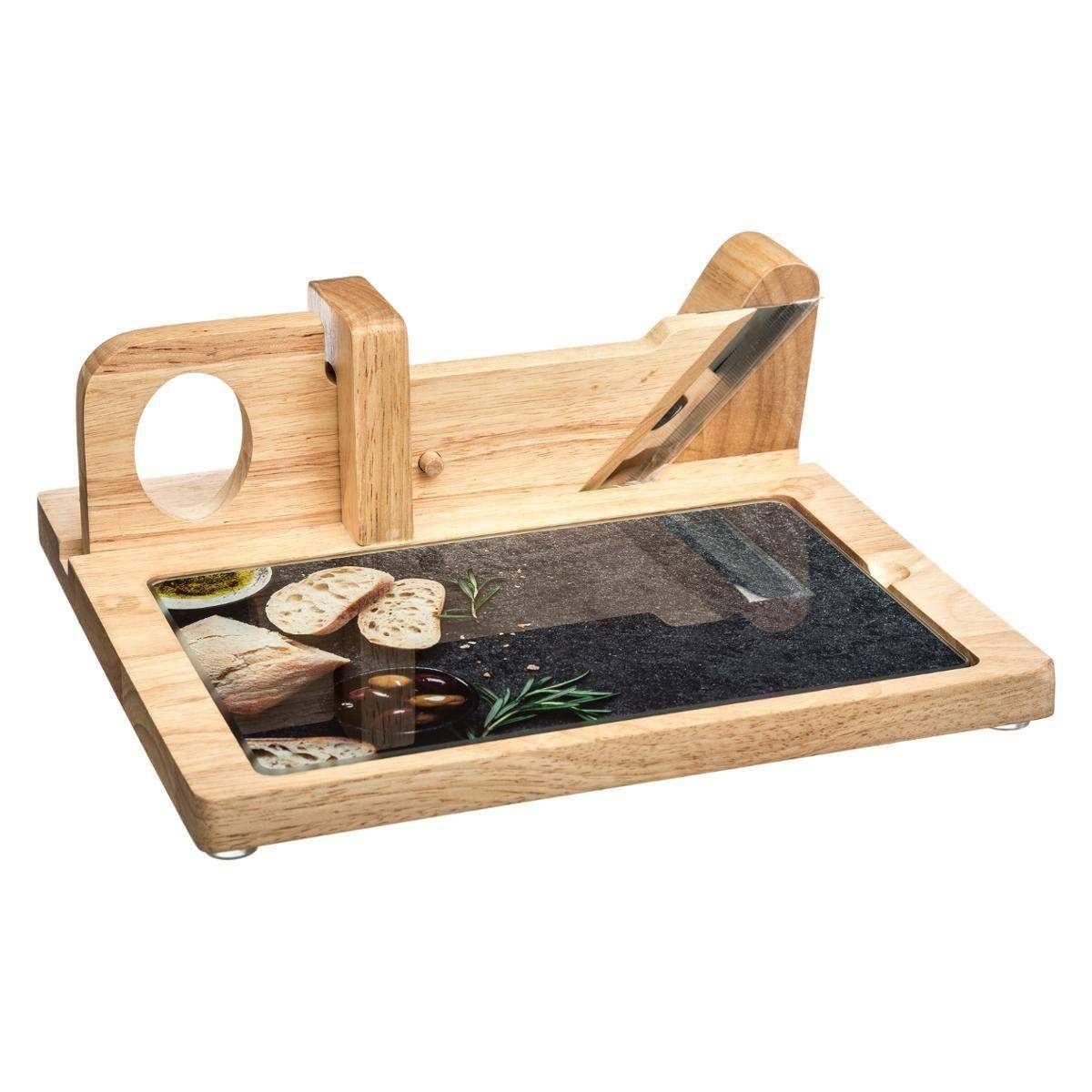 Kød- og osteskærer med bakke - træ