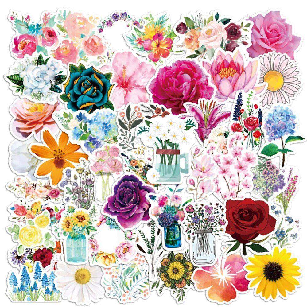 Klistermærker - blandede blomstermotiver - 50 stk