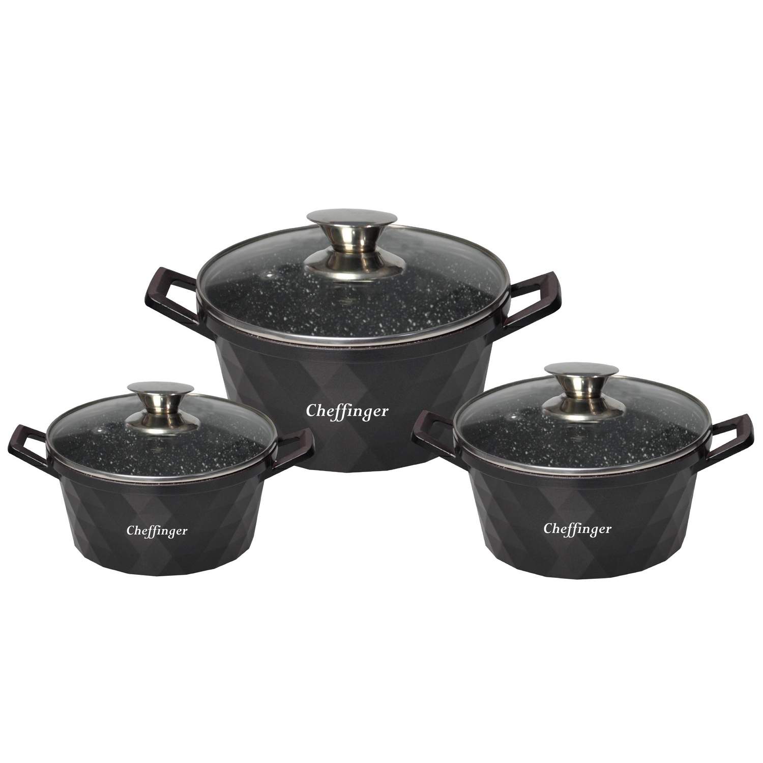 Sæt med gryder - aluminium og glas - 6 dele