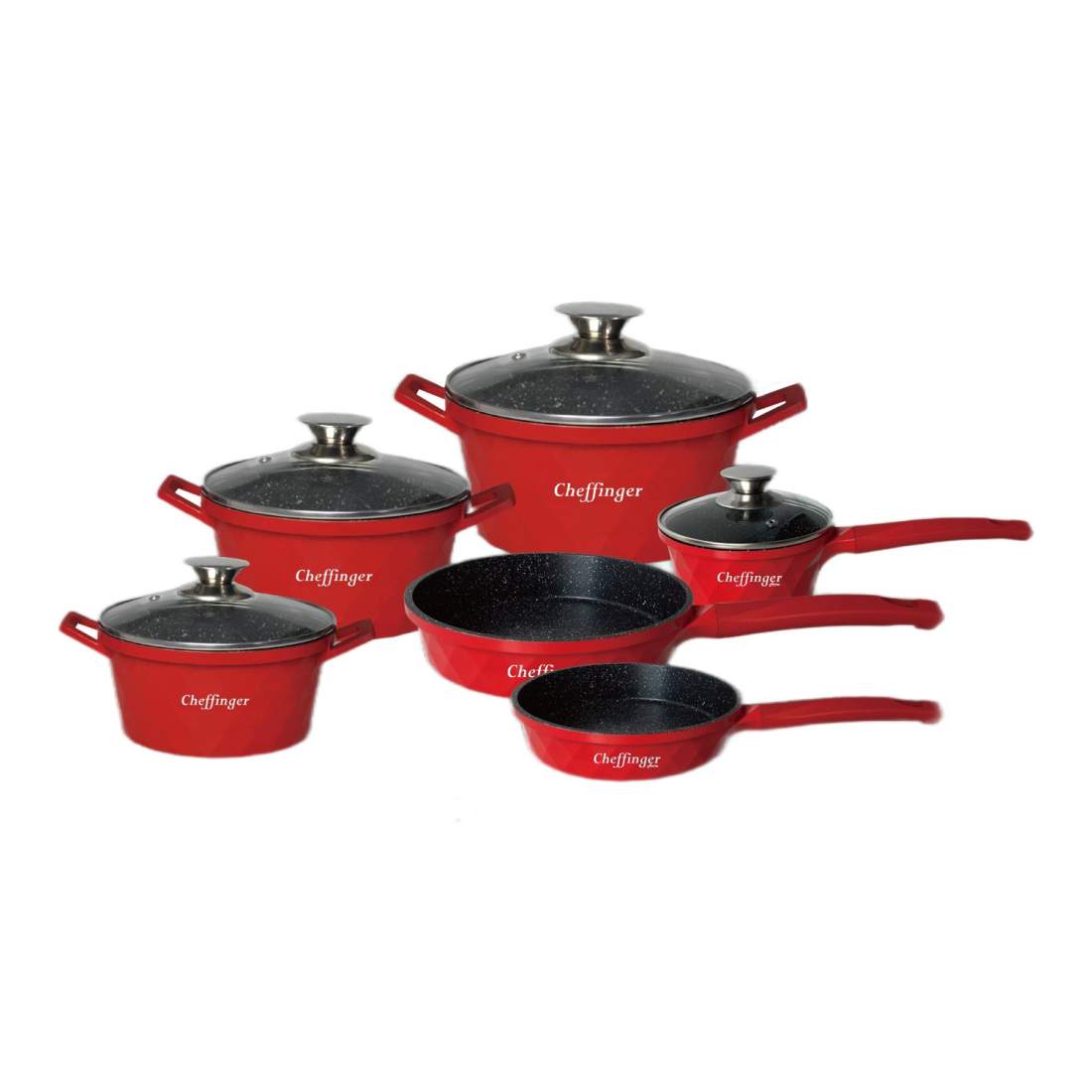 Grytset i 10 Delar - Röd - Snygg Design | Hem & Hobby - Hem & Hushåll - Kök - Köksredskap - Kokkärl | Pryloteket