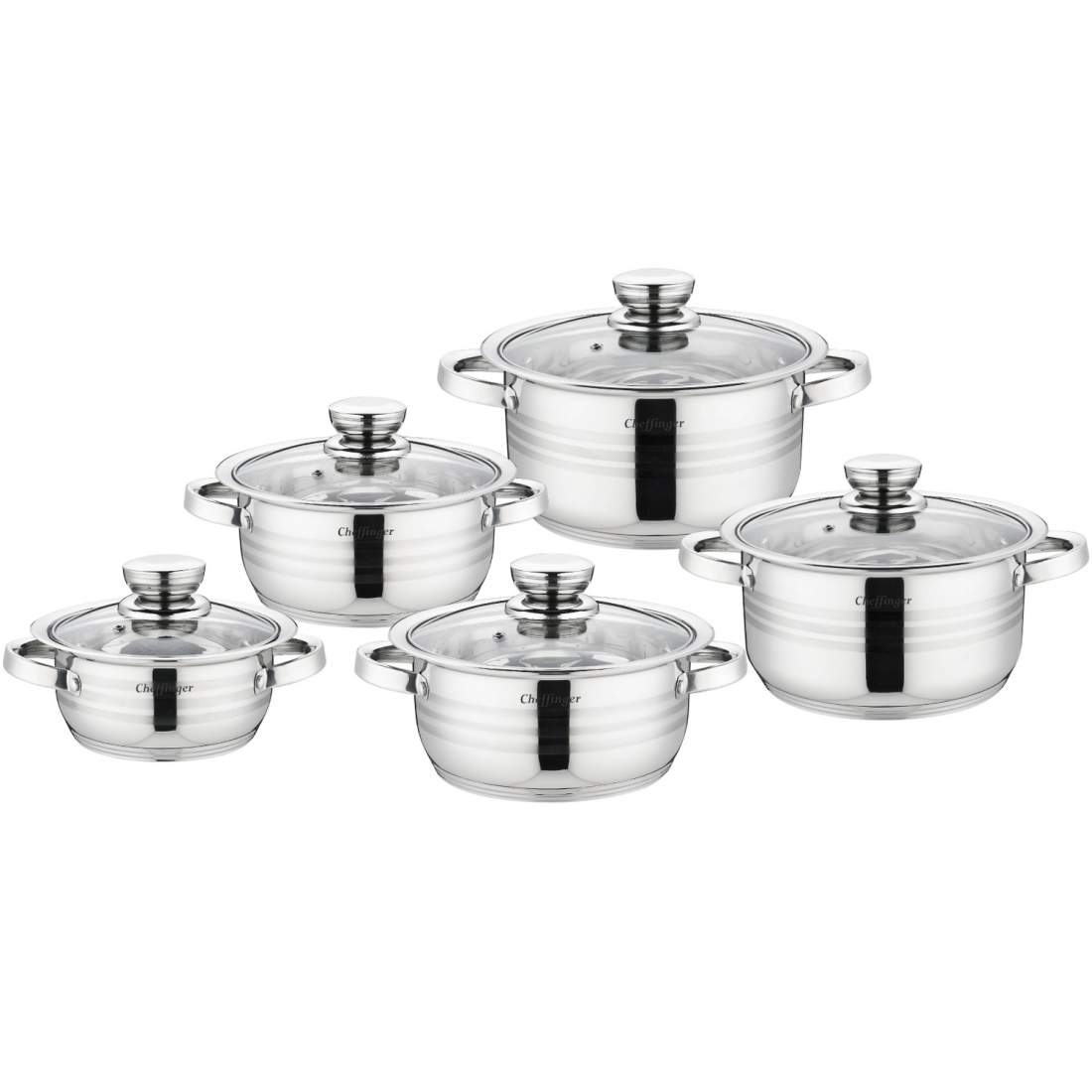 Kastrullset - Rostfritt Stål - 10 Delar