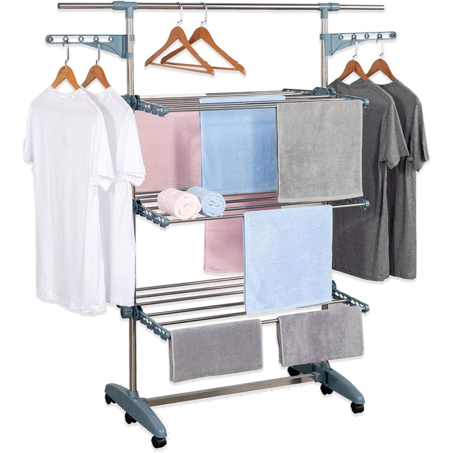 Funktionelt tøjstativ til tørring, grå