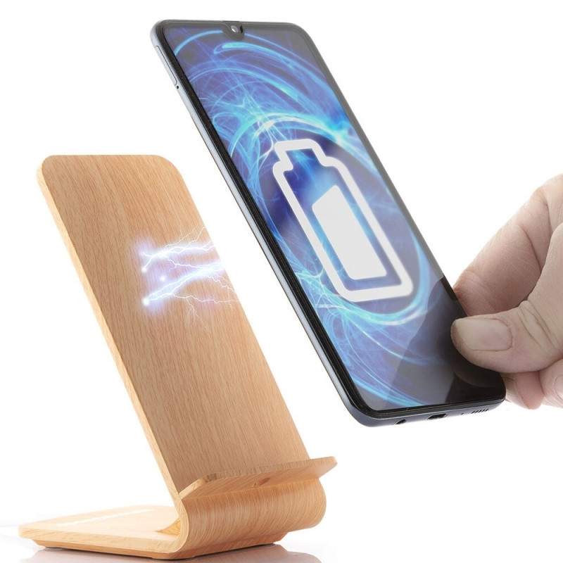 Mobilholder med trådløs opladning - brun