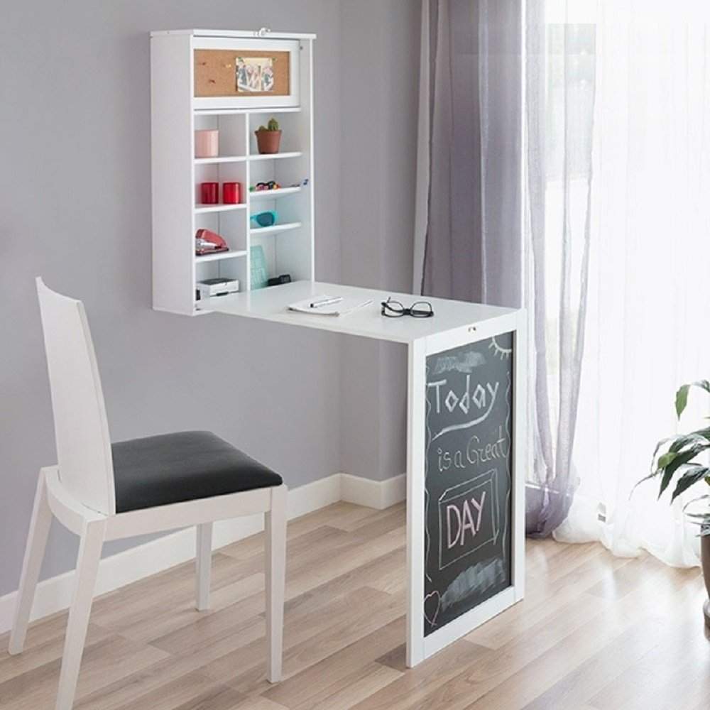 Foldevæg skrivebord - hvid - 50 x 155 x 93 cm billede