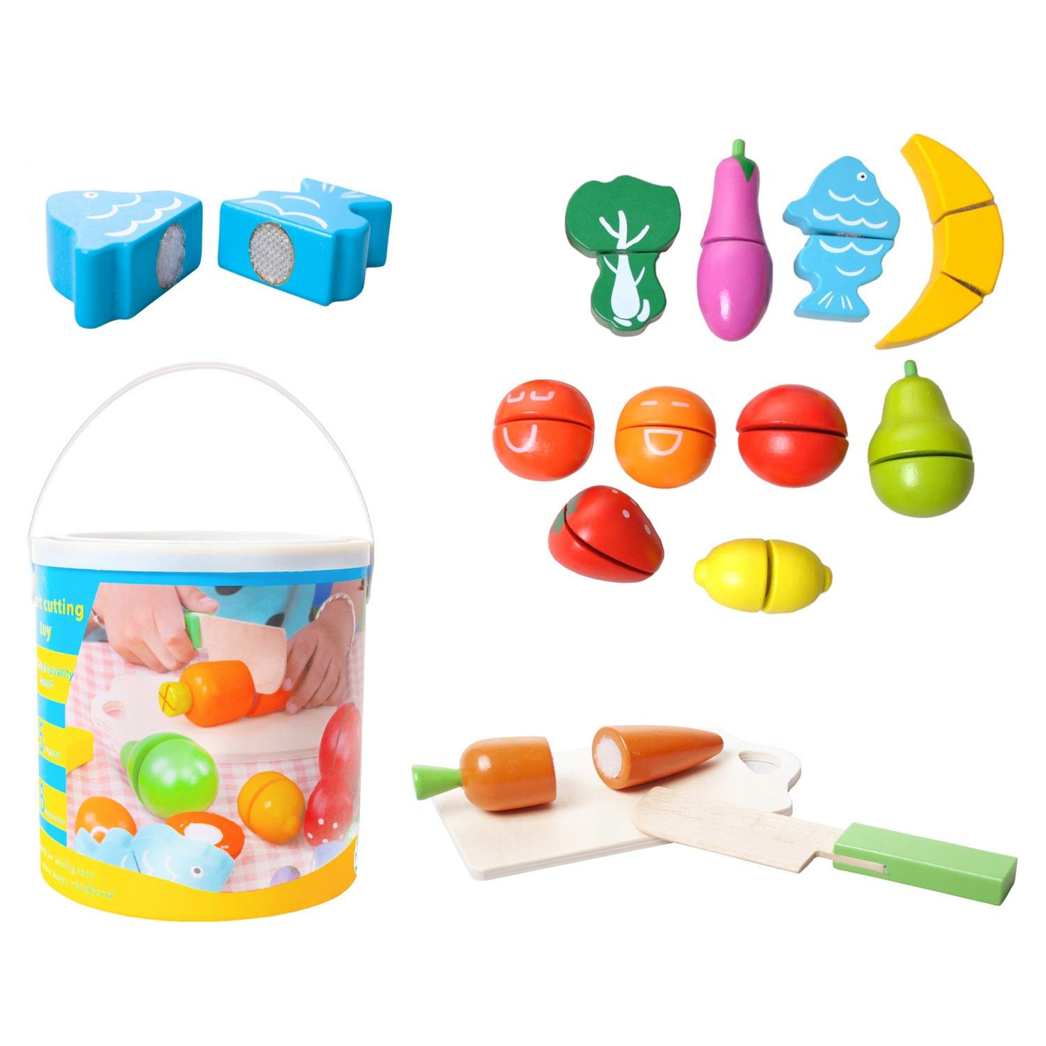 Puiset lelut - hedelmät ja vihannekset - 14 osaa