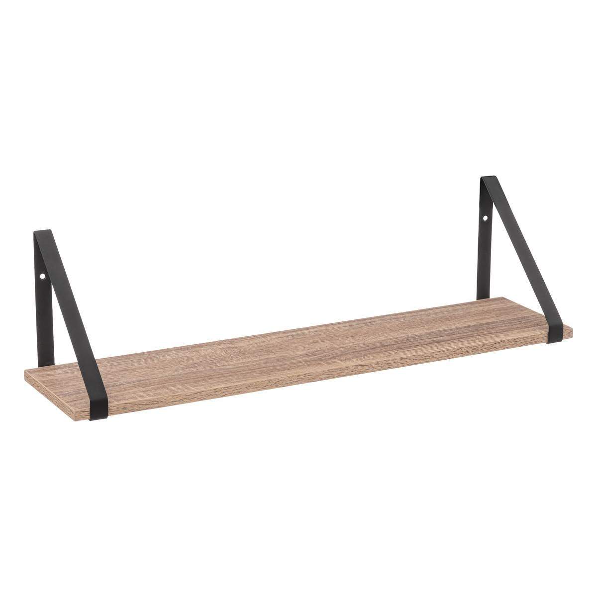 Stilfuld væghylde i træ og metal