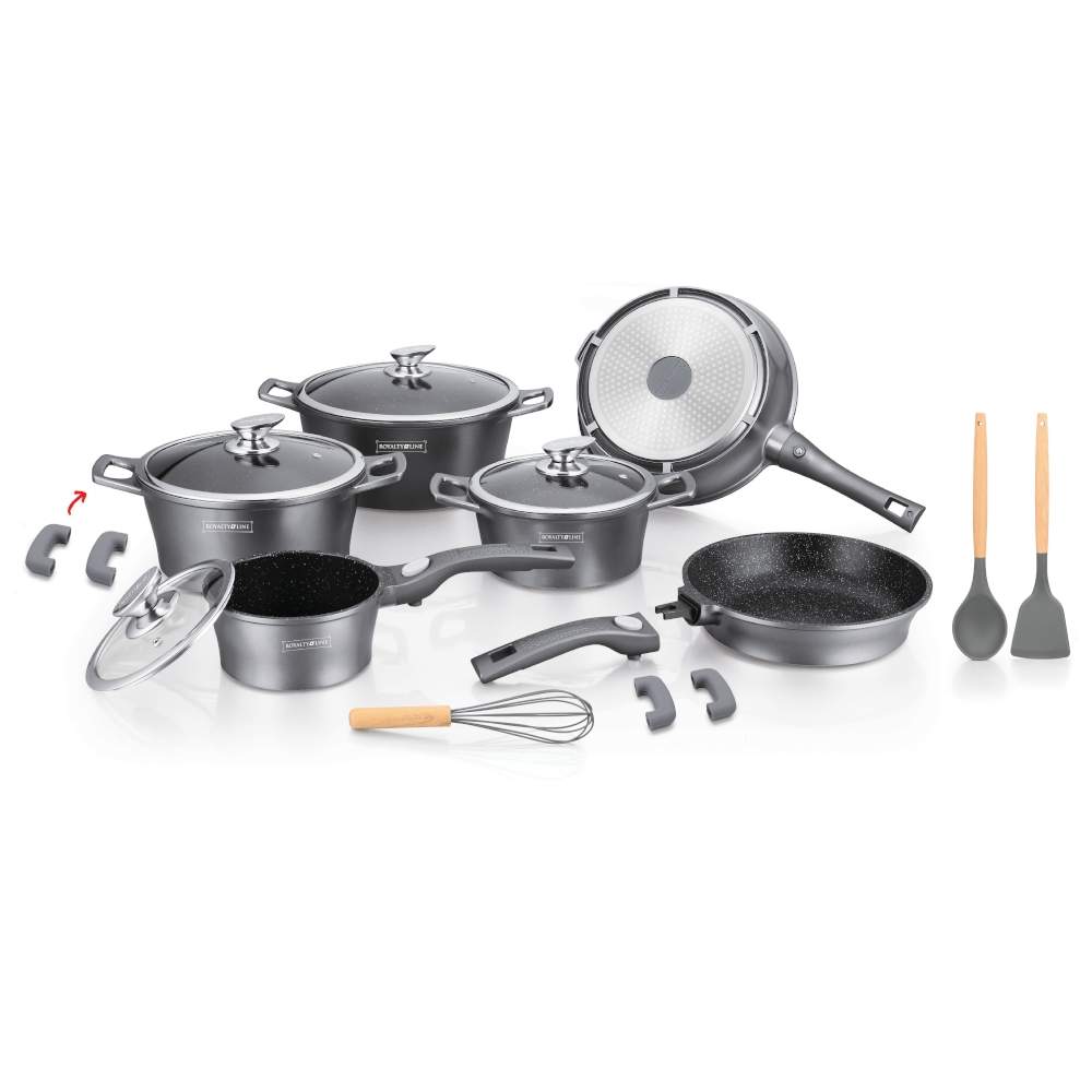 6-delt Køkkensæt med Marmorbelægning og Køkkenredskaber - Sølv