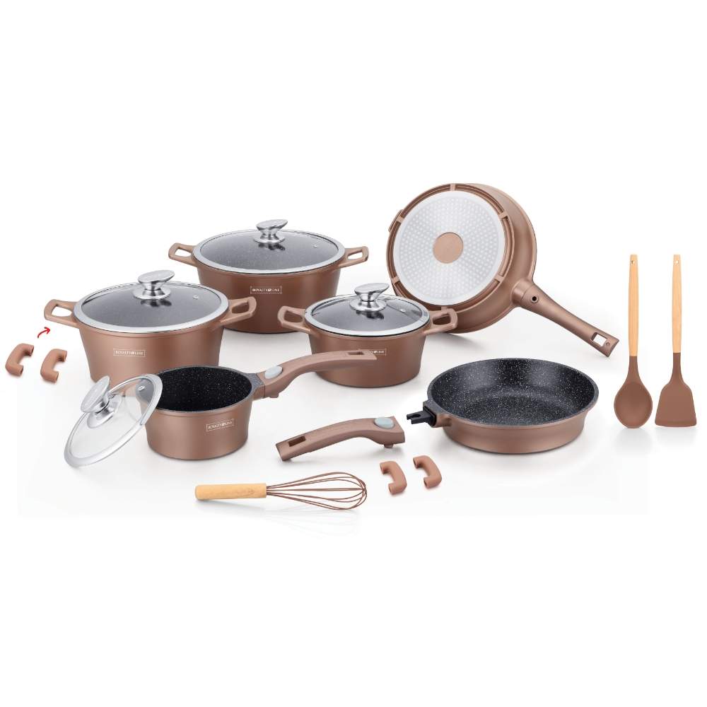 6-delt Køkkensæt med Marmorbelægning og Køkkenredskaber - Kobber