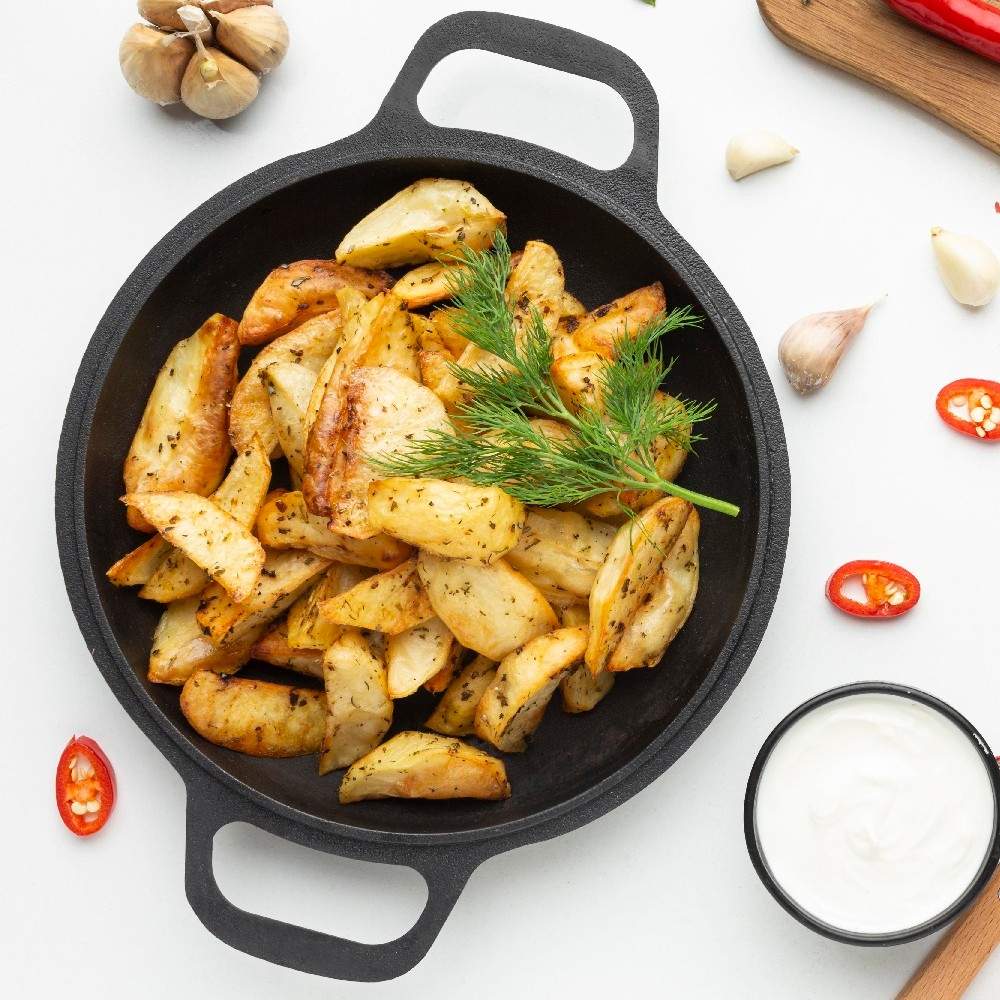 Gryde med marmorbelægning og glaslåg - 24 cm