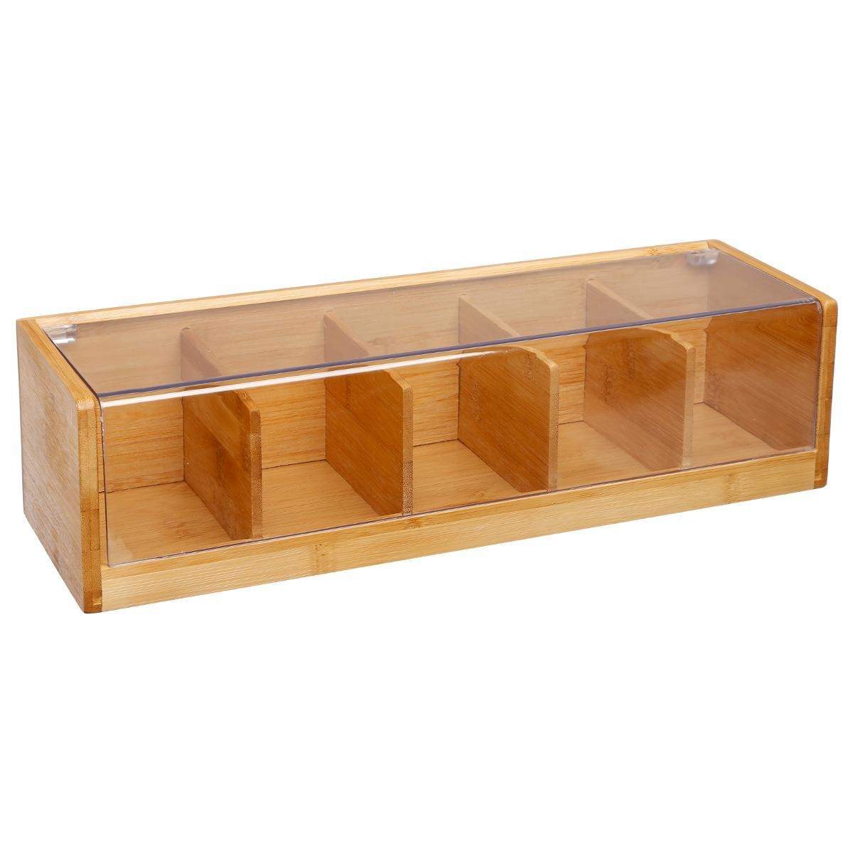 Tekasse i bambus med 5 rum - Natur - 35,2cm x 11cm x 9,6cm - Adeline