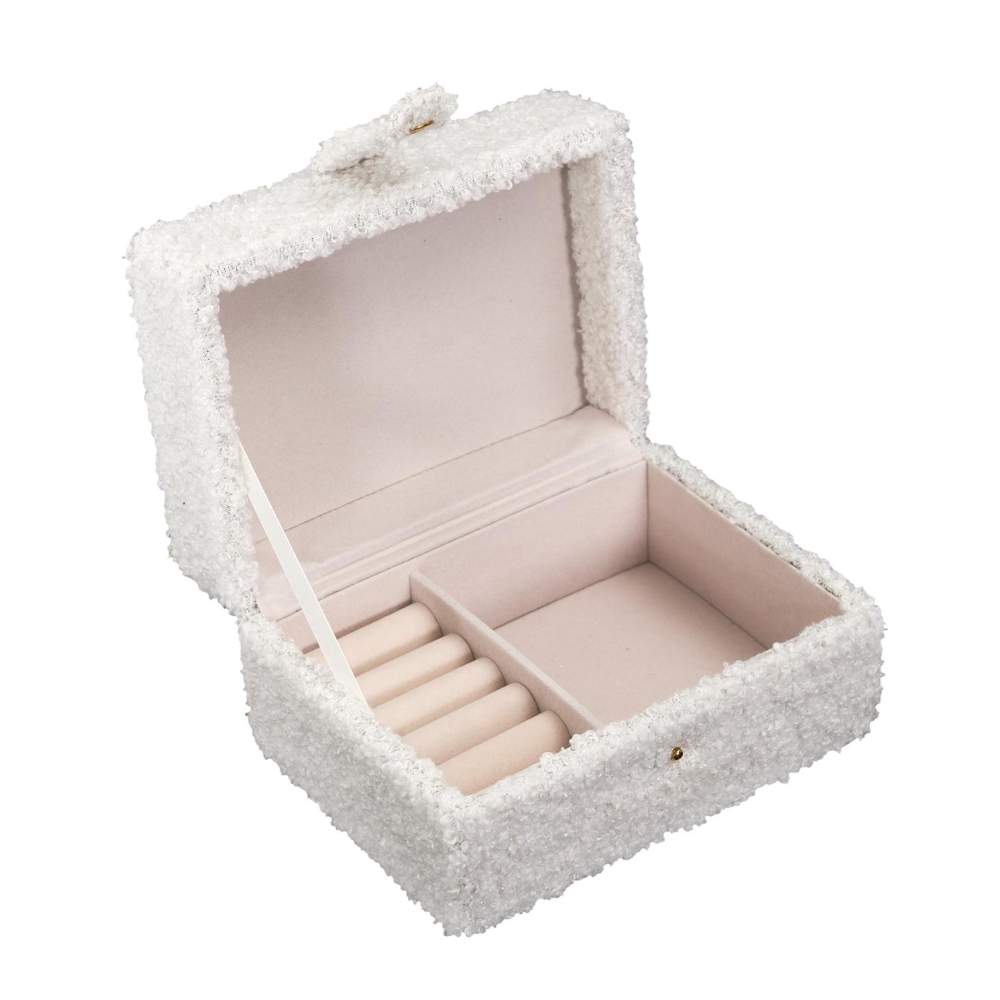 Smykkeskrin i beige bouclette - 11x15x8 cm
