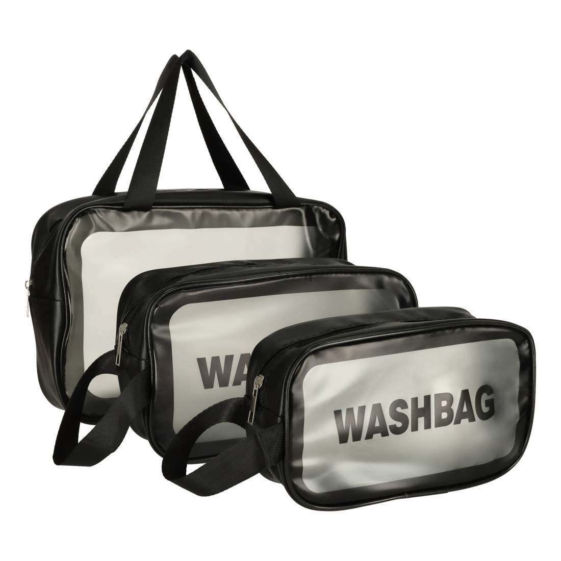 Set med transparenta necessärer - 3 delar, svart | Hem & Hobby - Resa & Semester - Necessär | Pryloteket