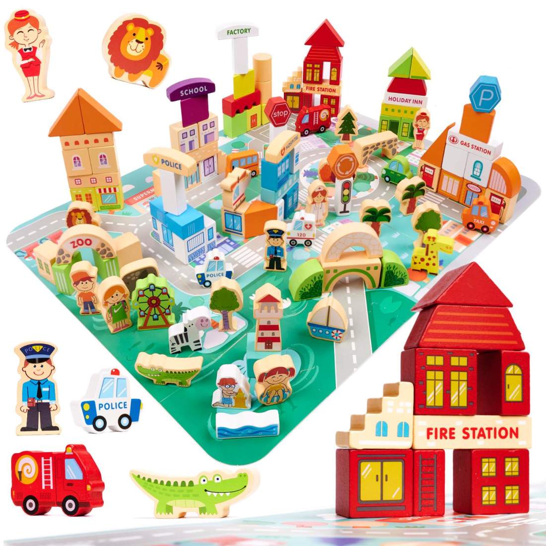 Färgglada Träklossar och Stadspussel - 120 Delar | Leksaker & Spel - Leksaker - Lekset | Pryloteket