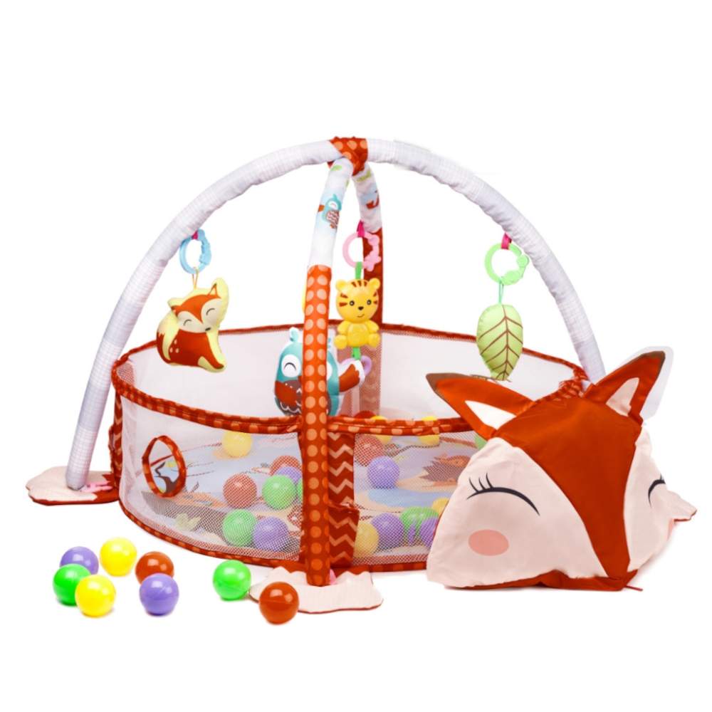 Legemåtte med ræve-motiv og bolde