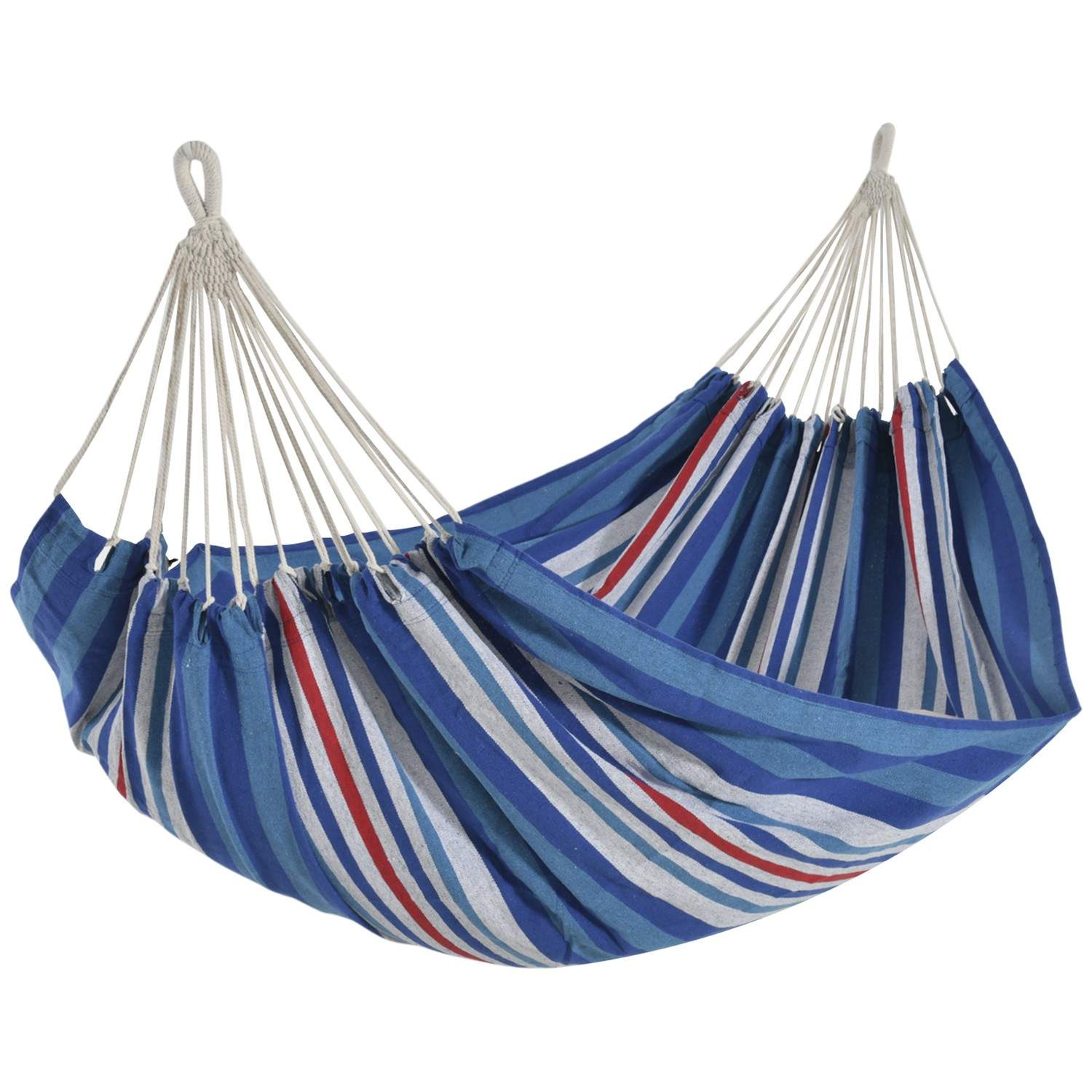 Transportabel hængekøje 310x150 cm, 180 kg, blå/rød