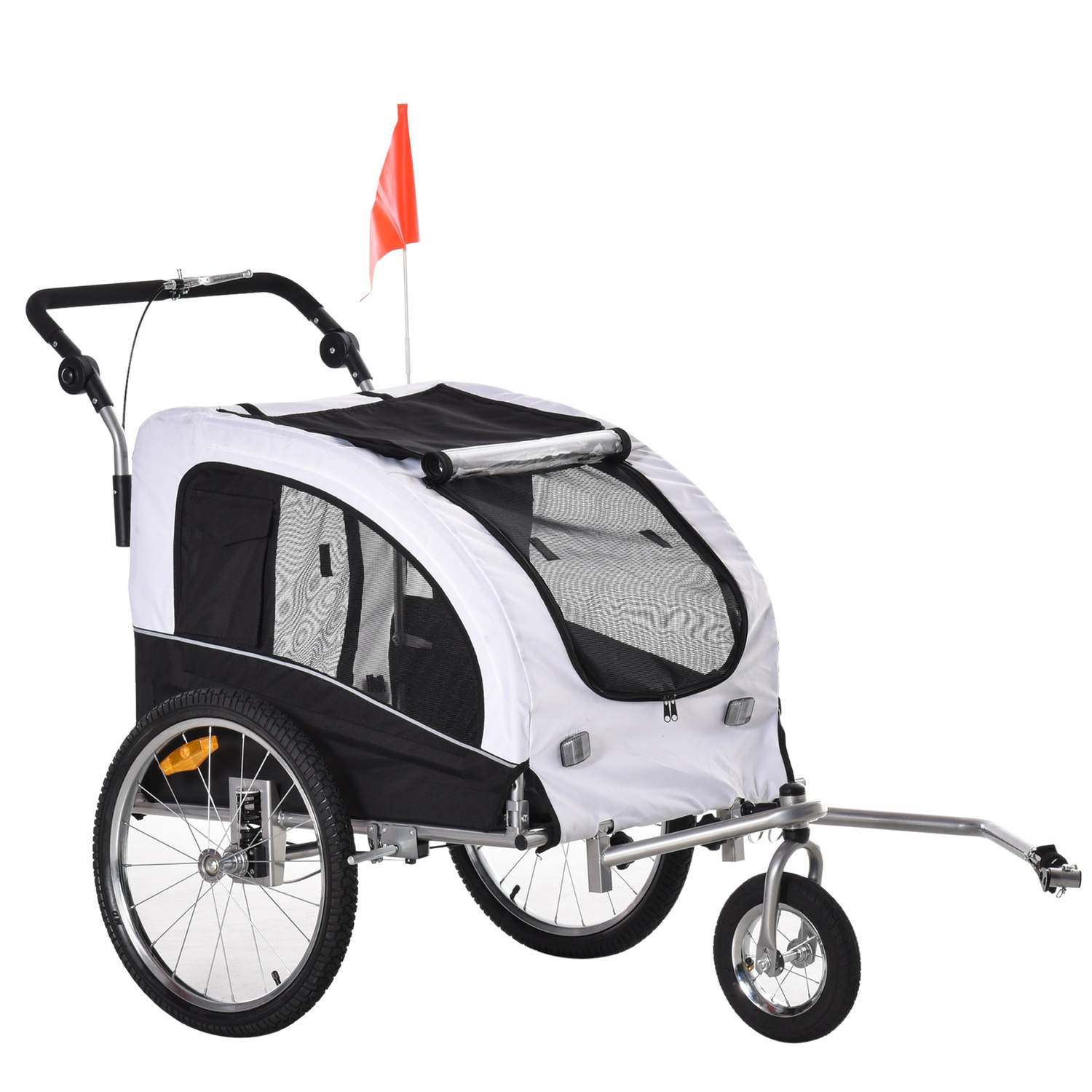 Hvid+Sort Hunde cykeltrailer Jogger 155x83x108 cm
