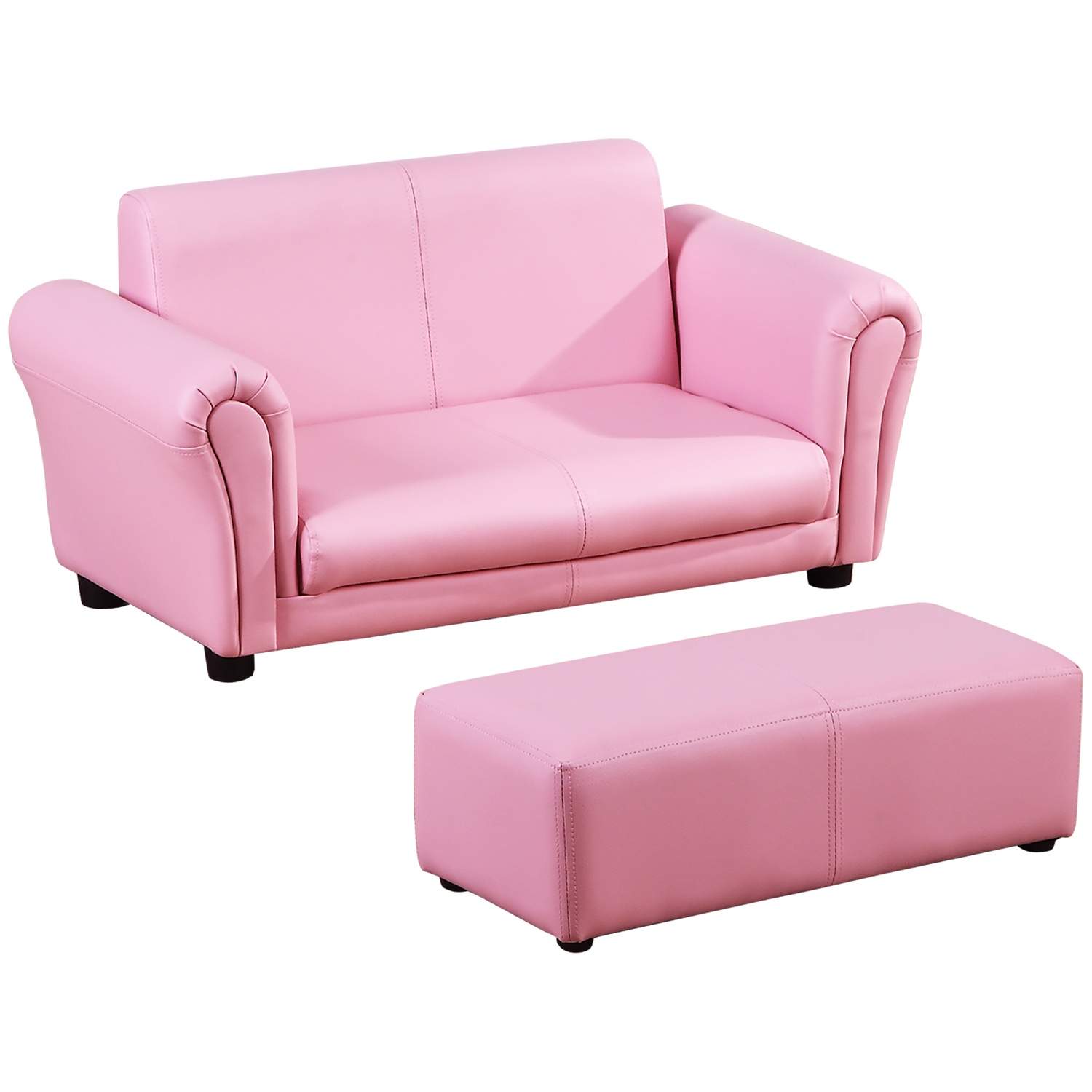 Pink børnelænestol med fodskammel, komfortabel sofa