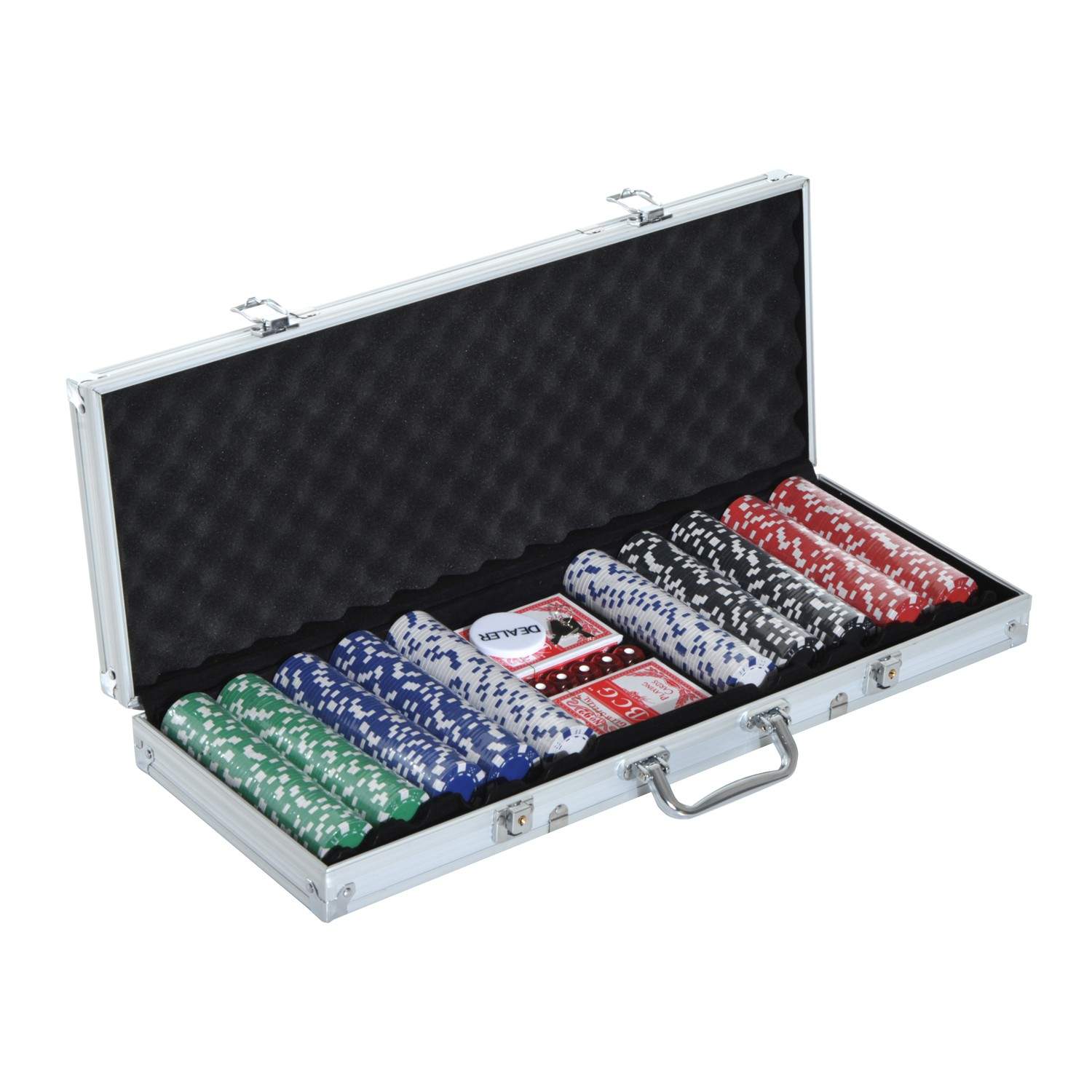 Pokerkasse med 500 chips og aluminiumskasse