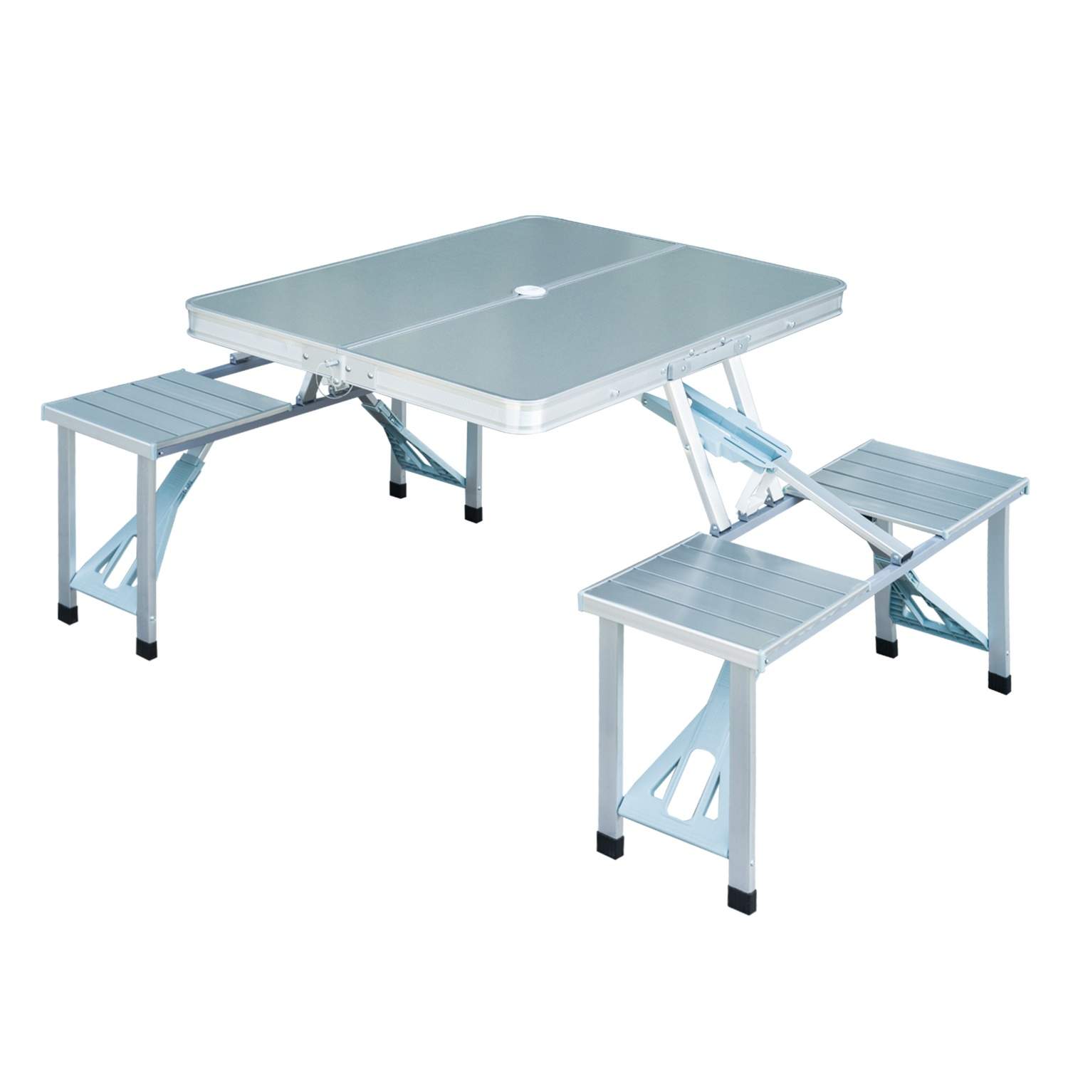 Bærbart klapbord med sæder i aluminium til camping