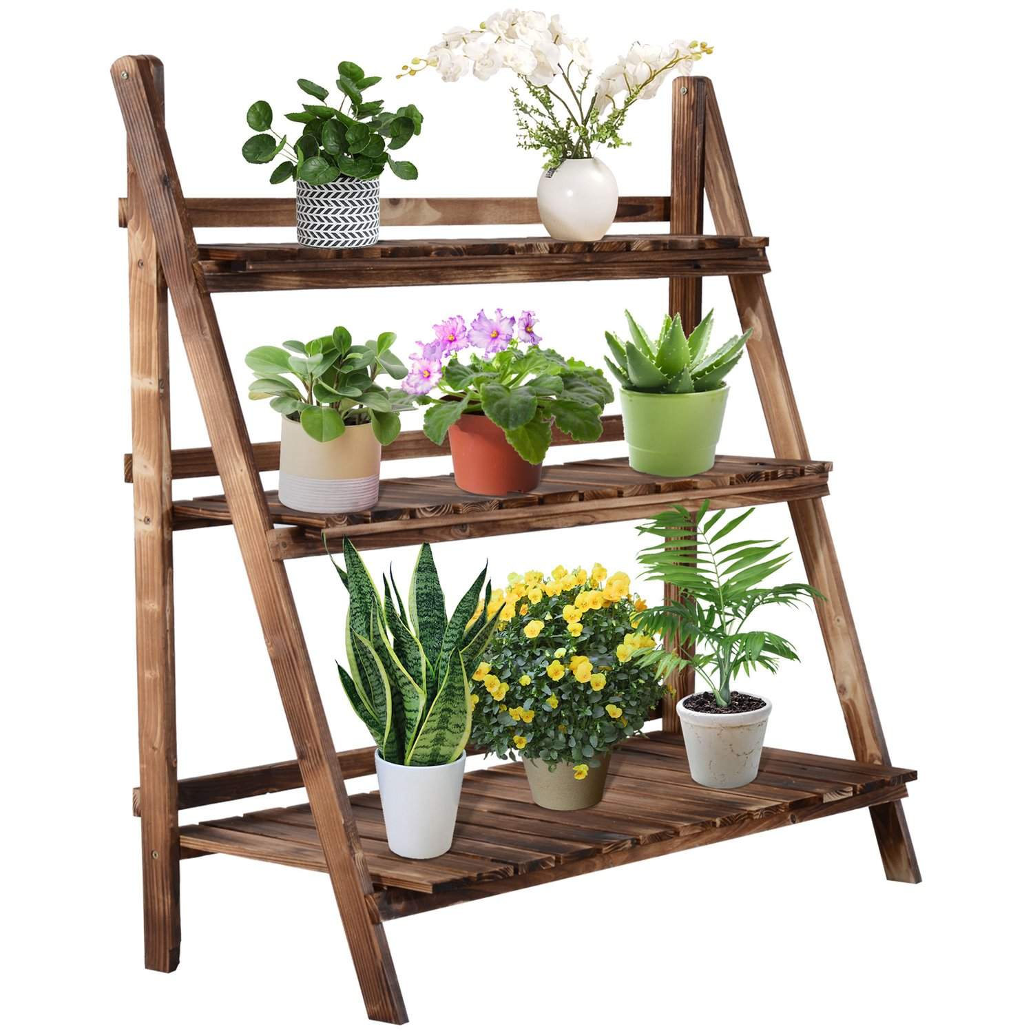 Mørkebrun Blomsterbænk af gran, 3 trin, 100x37x93cm