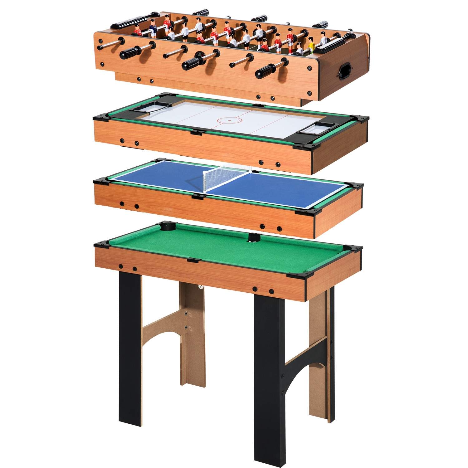 4-i-1 spillebord: Fodbold, Hockey, Billard, Bordtennis
