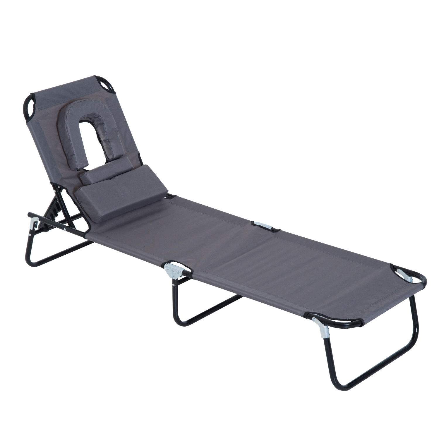 Harmaa Three Leg Relax Bed -aurinkotuoli lukuikkunalla