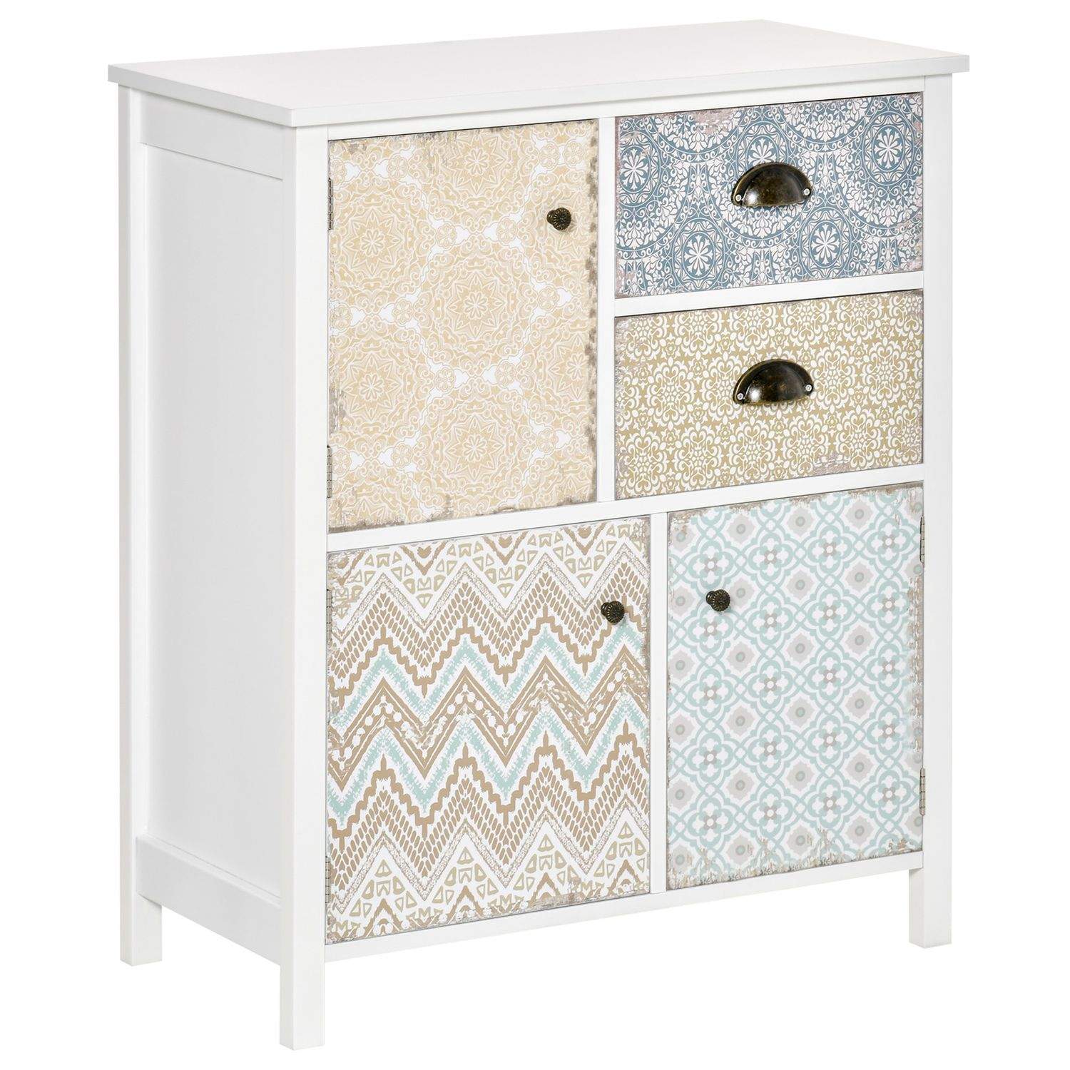 Farverig Shabby Chic skænk i træ 68x34x80 cm
