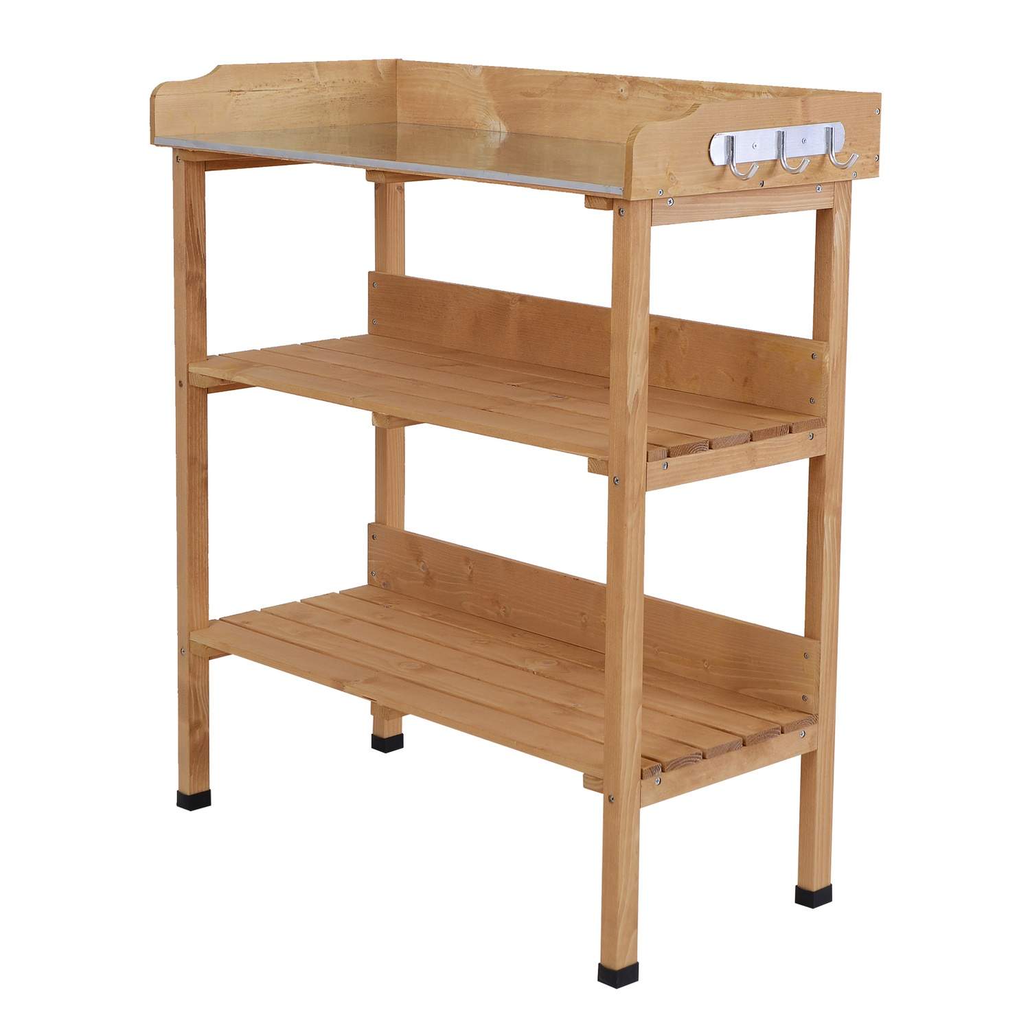 Robust plantebord i træ og metal til haven