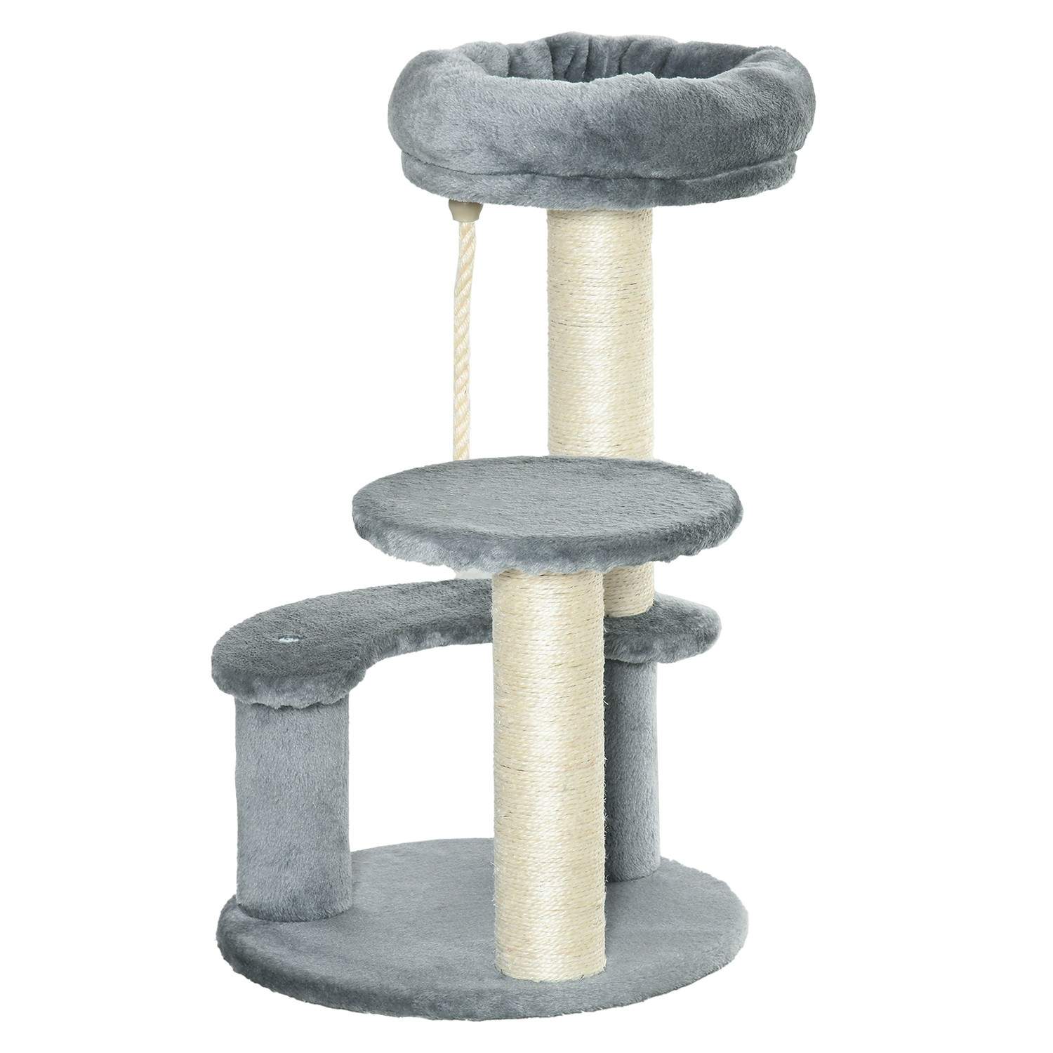 Grey Cat Tree 3-tier med hængekøje og sisal