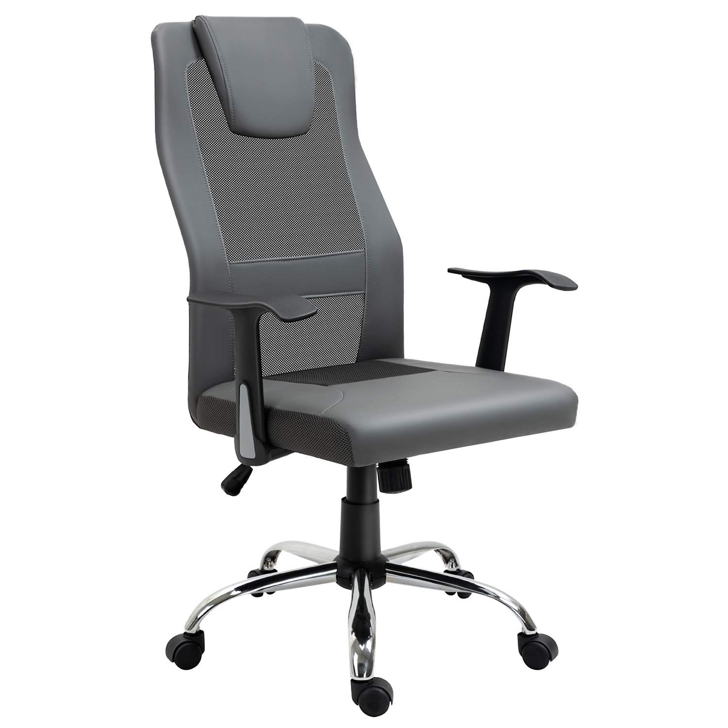 Ergonomisk lederstol i gråt kunstlæder, justerbar