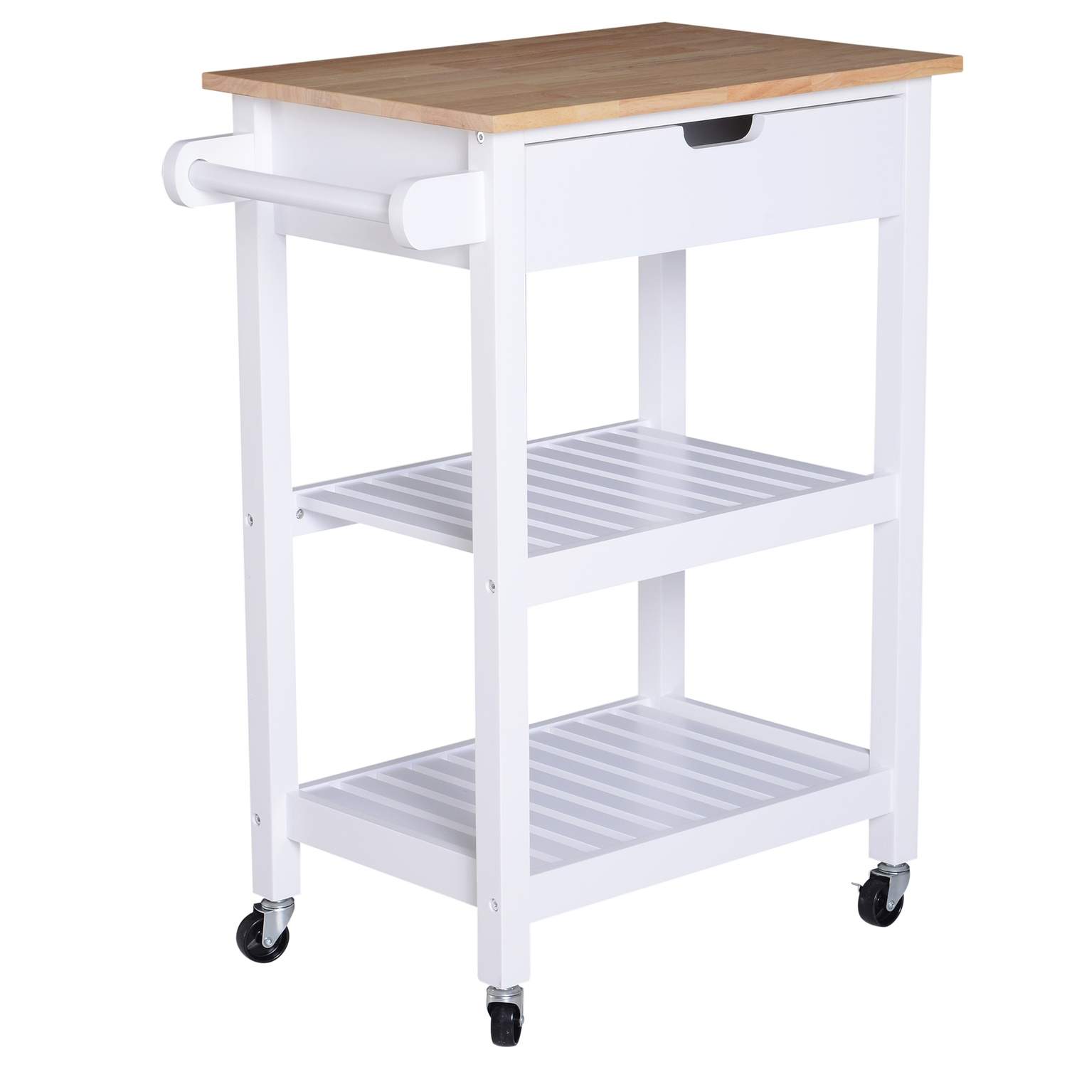 Rullebar serveringsvogn i hvidt træ med æske