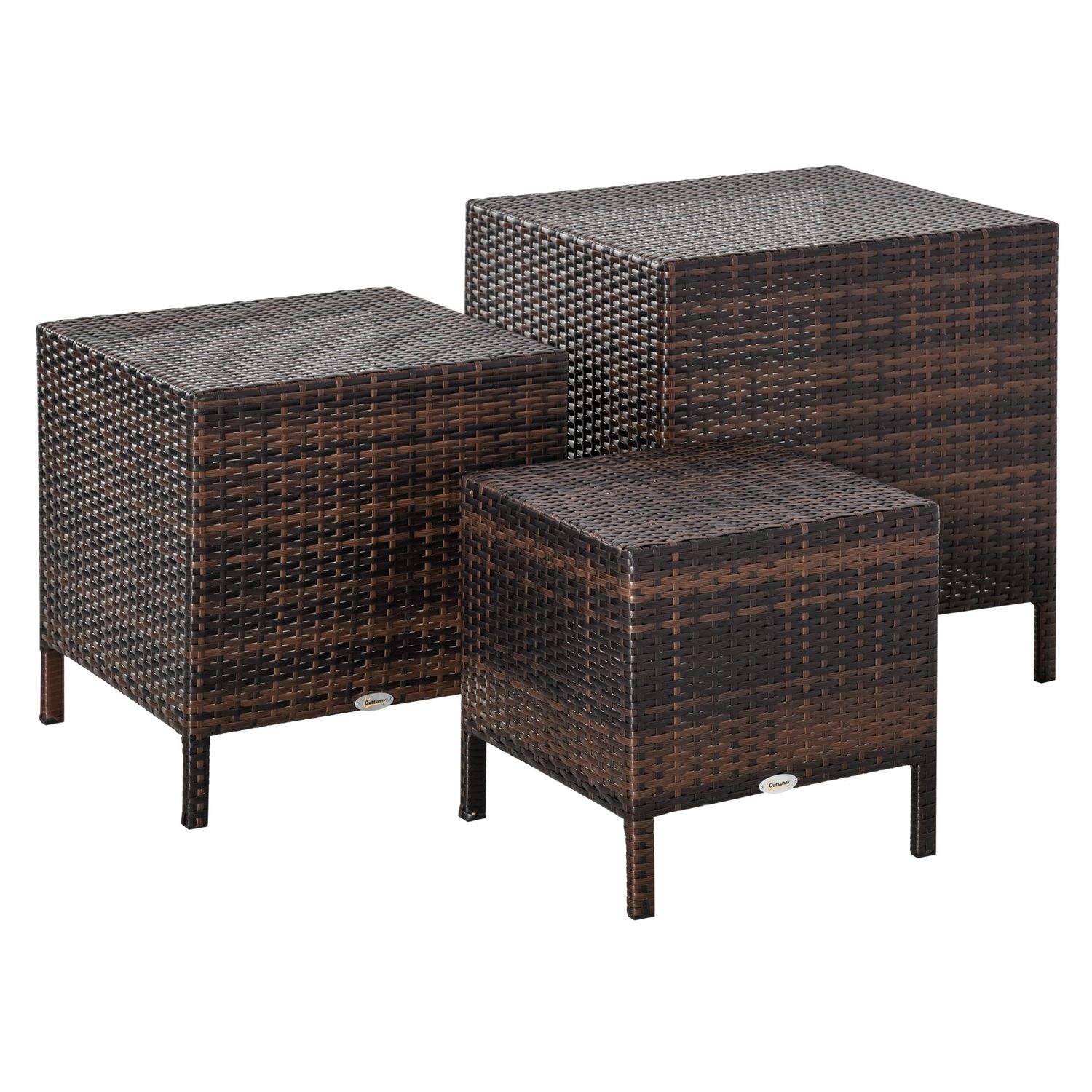 Sæt med 3 brune sideborde i polyrattan