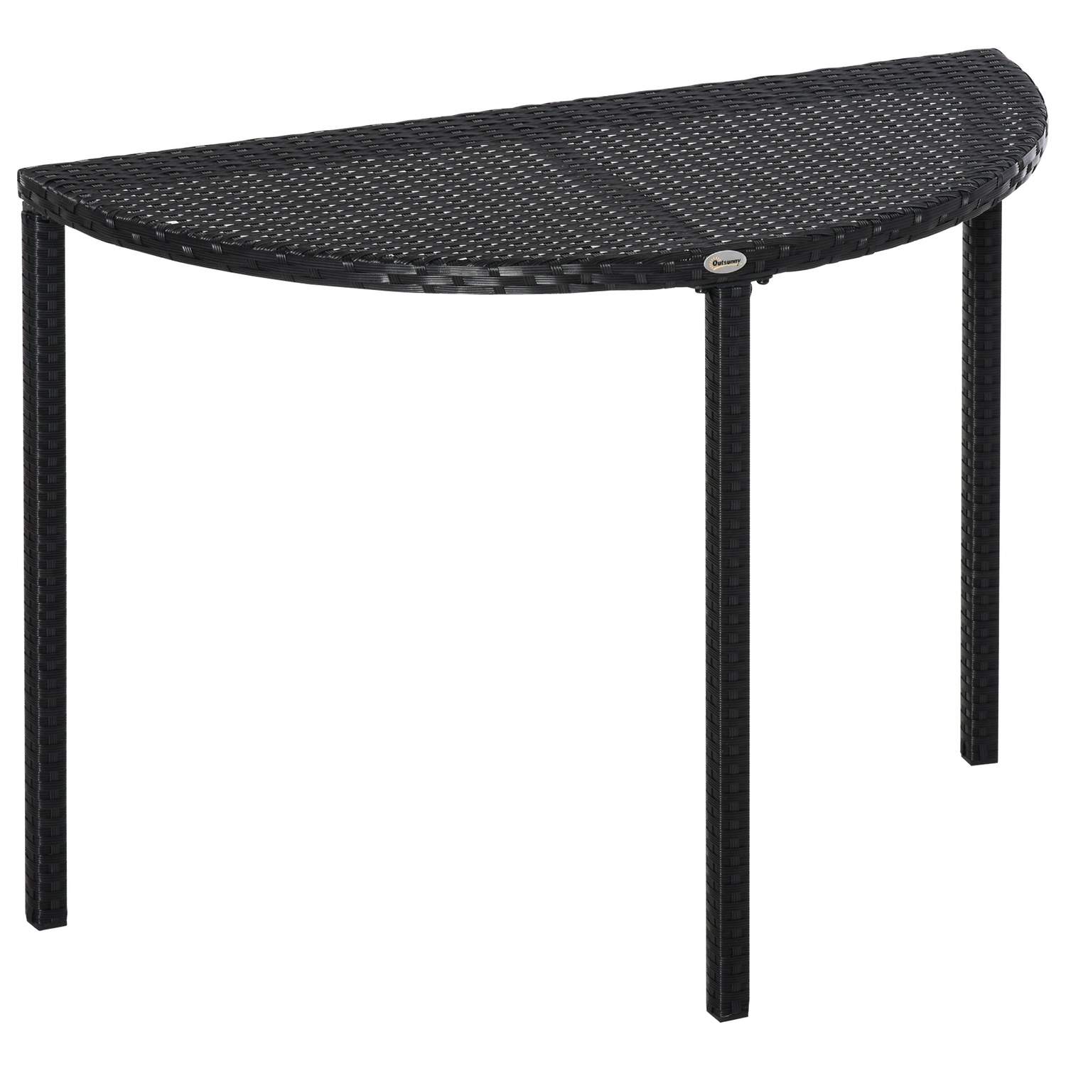 Halvrundt altanbord i Polyrattan, Sort 100x50x74 cm