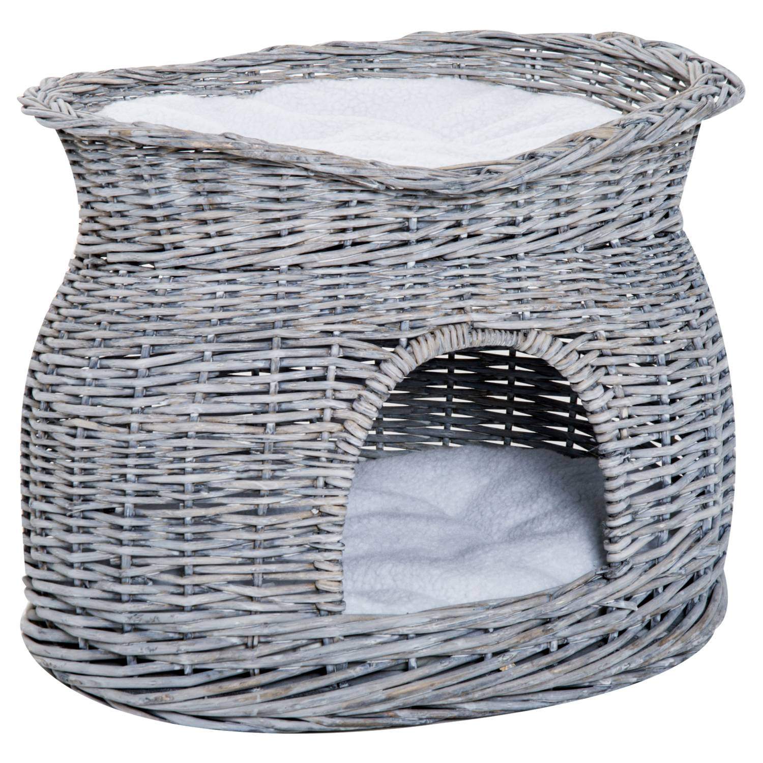 Elegant rattan kattekurv med pude og baldakin