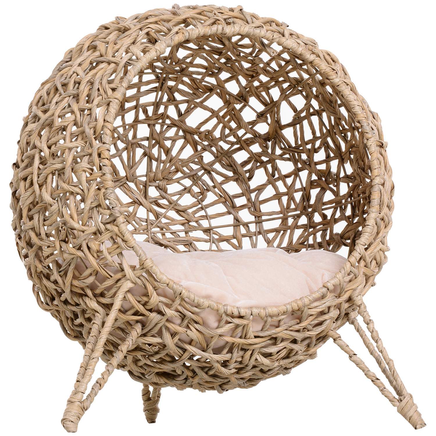 Kattehus i PE rattan med hynder, naturlig farve