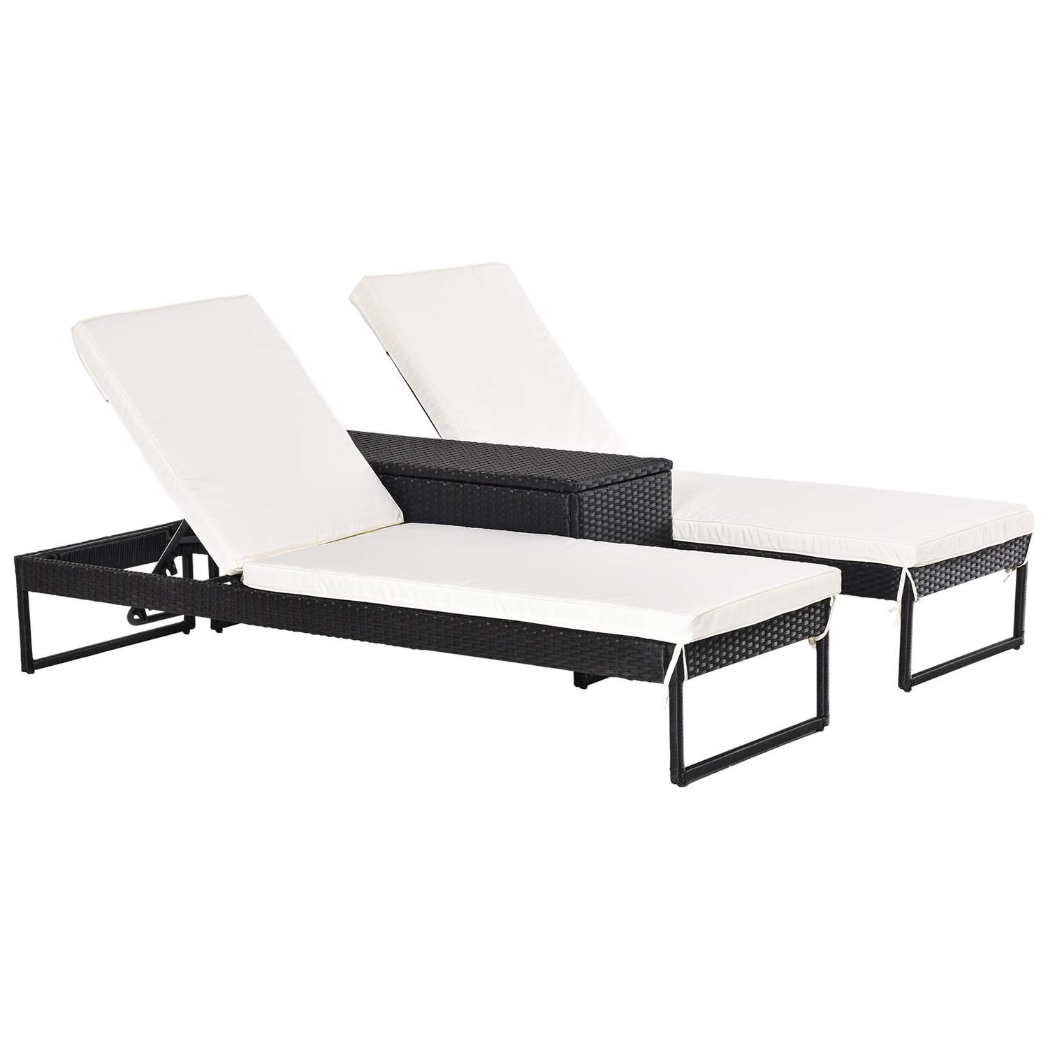 Justerbar 3-delt liggestol med bord i sort/cremehvid