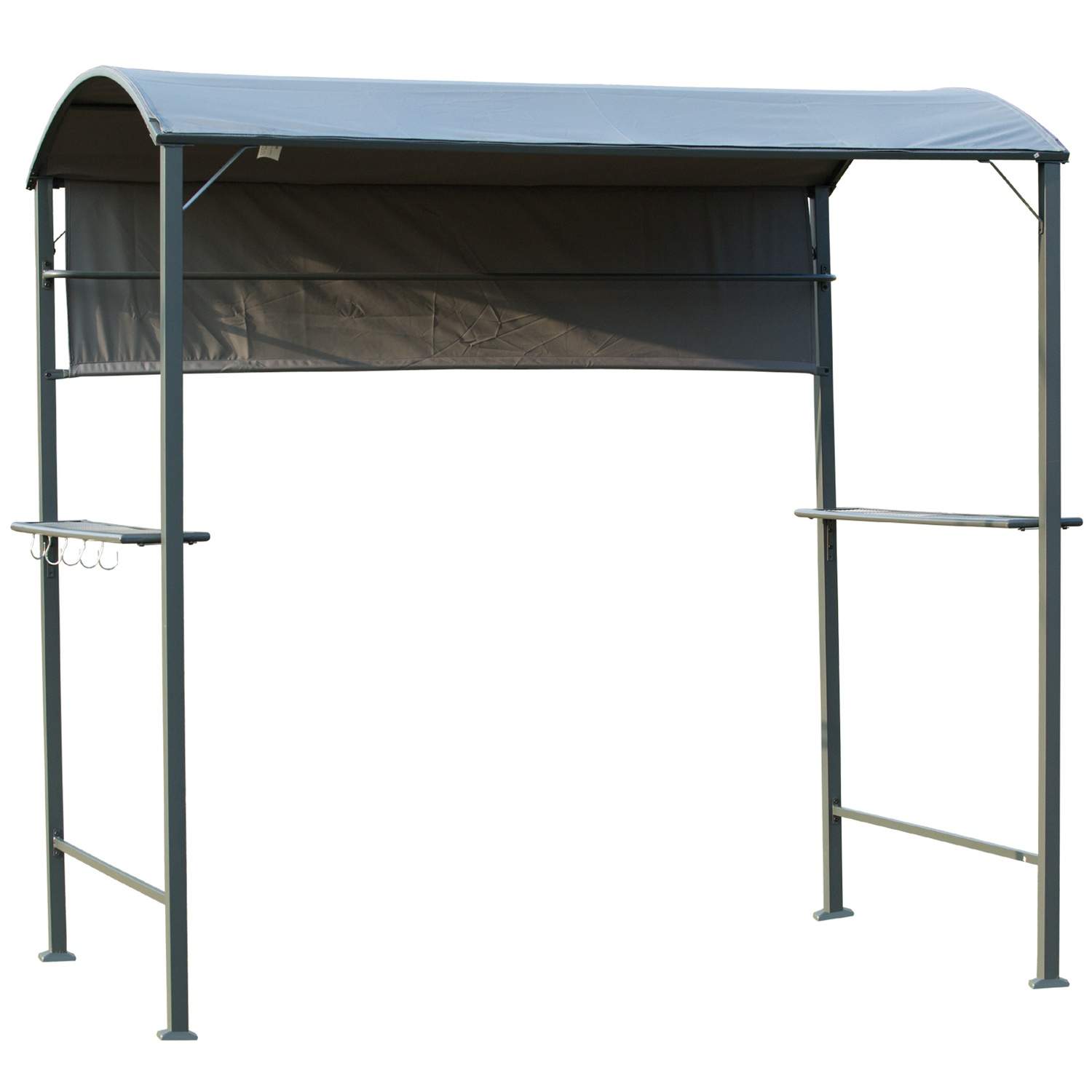 Grillpavillon med flammevagt og hylder, sort